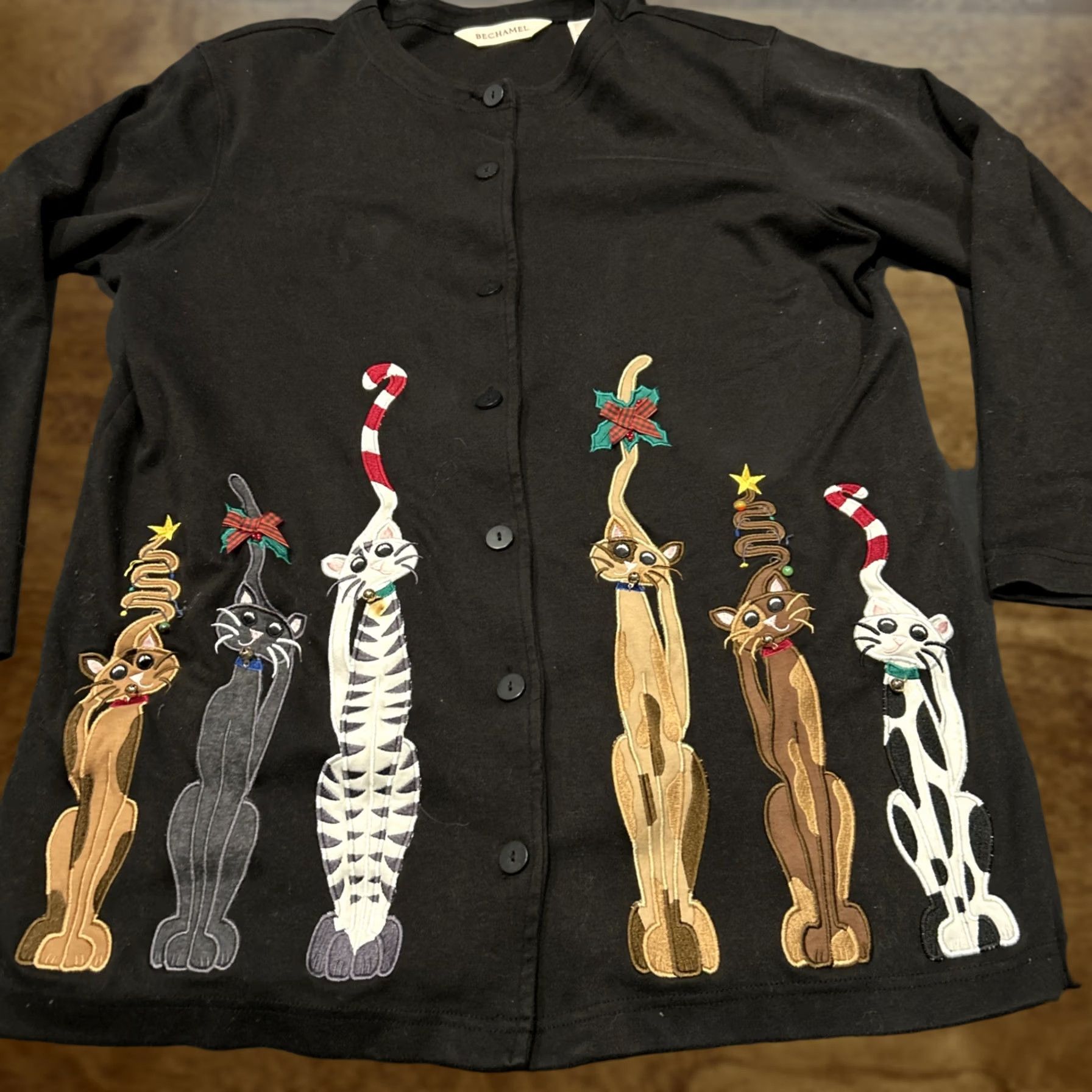 Vintage VINTAGE Bechamel Top Womens M Black Cat Embroidered Button Long Sleeve Unique B10 Size M / US 6-8 / IT 42-44 - 1 Thumbnail