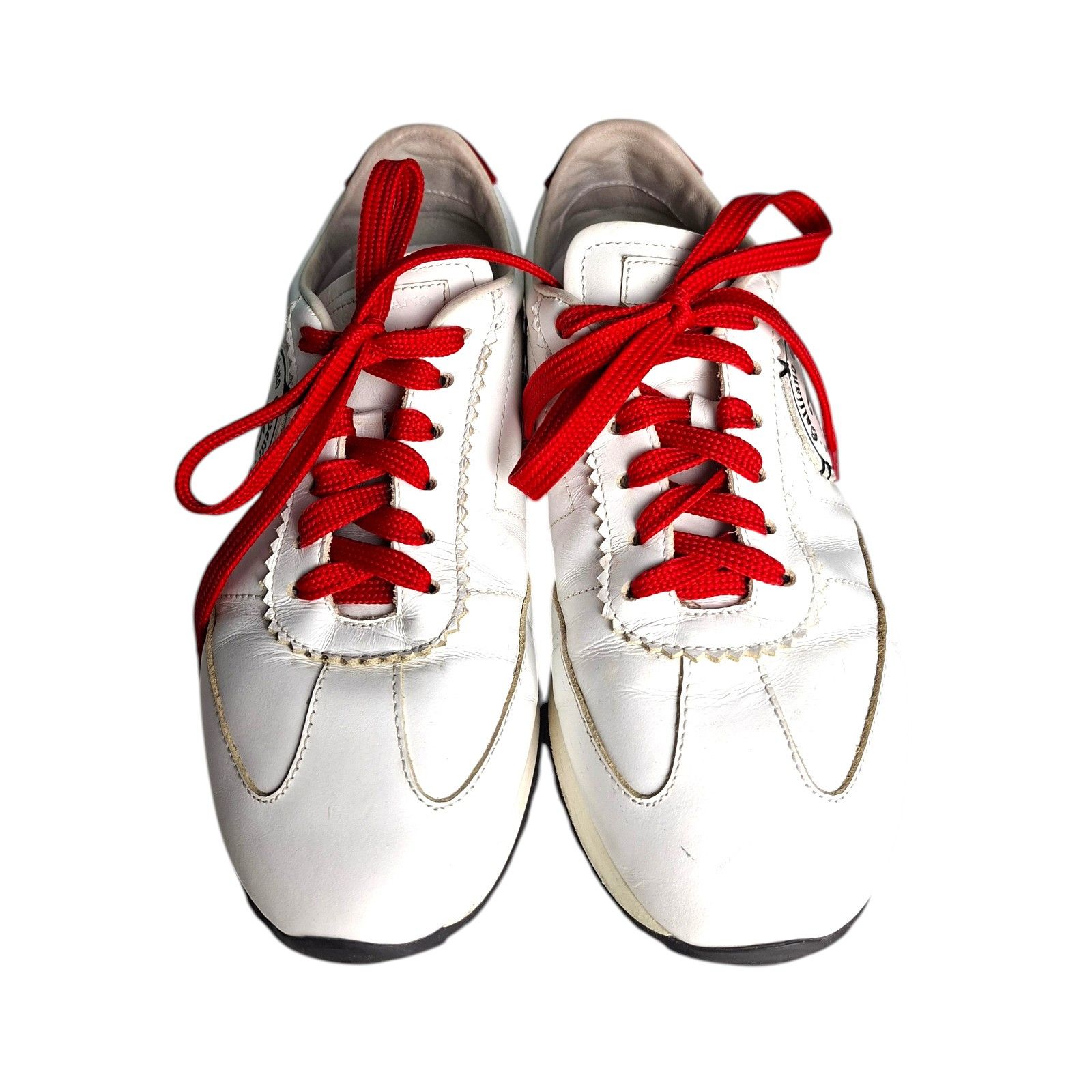 John Galliano John Galliano Gazette White Leather Sneakers Red Suede Y2K Size US 7.5 / IT 37.5 - 2 Thumbnail