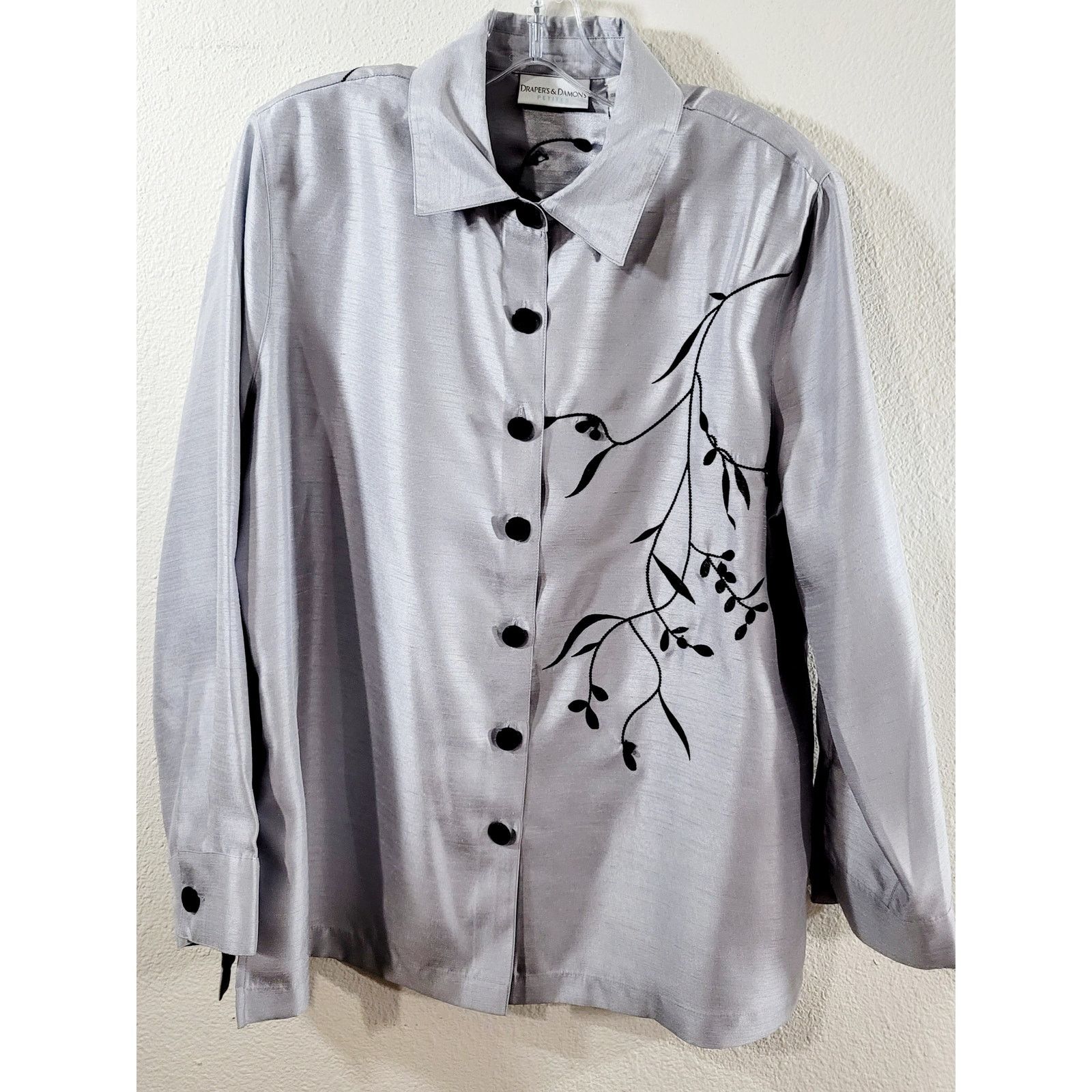 Other Draper's & Damon's Gray Black Embroidered Floral Bead Top PL Size L / US 10 / IT 46 - 9 Thumbnail