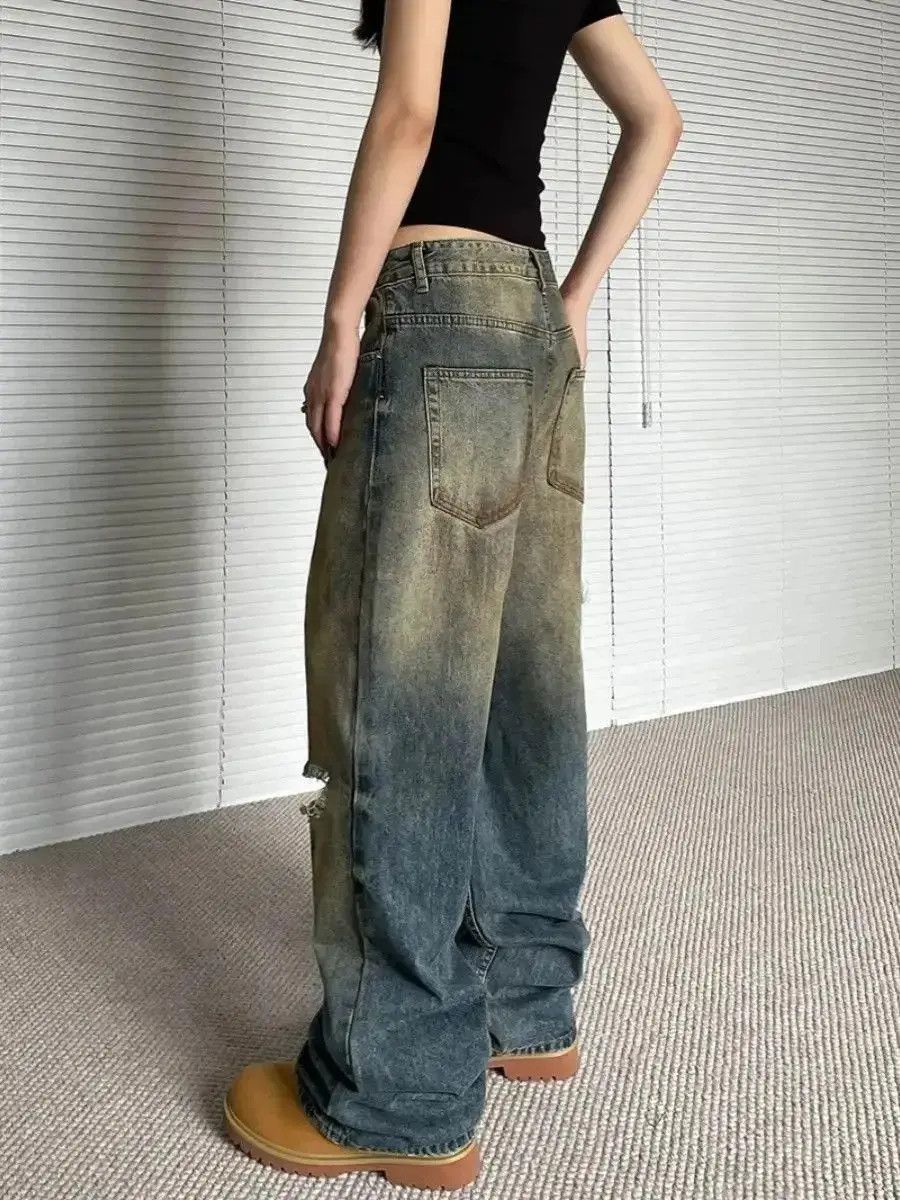 Japanese Brand Retro washed loose distressed jeans Size US 32 / EU 48 - 4 Thumbnail