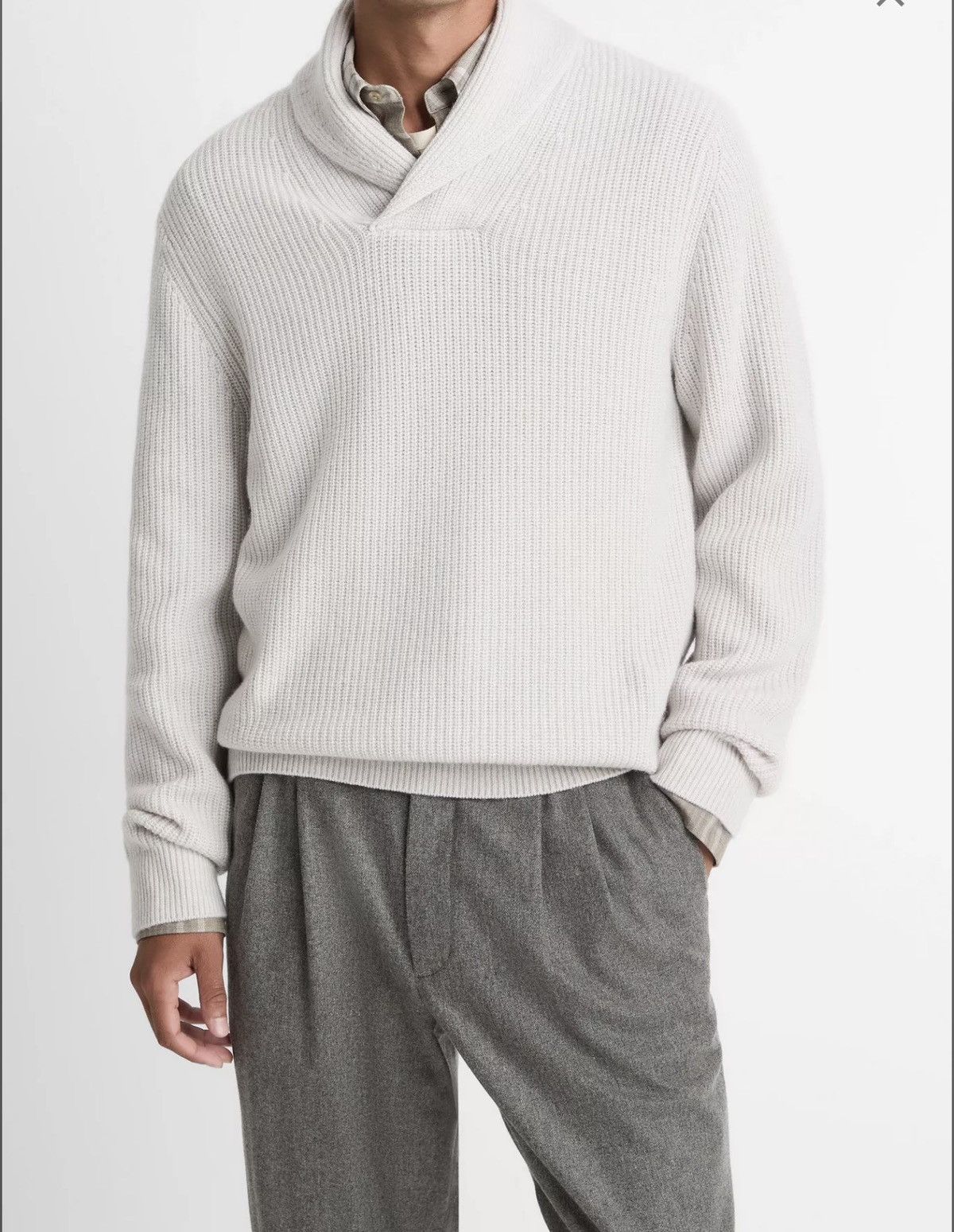 Reiss Reiss Cream Wool-Cashmere Shawl Collar Knit Sweater Size US XL / EU 56 / 4 - 1 Thumbnail