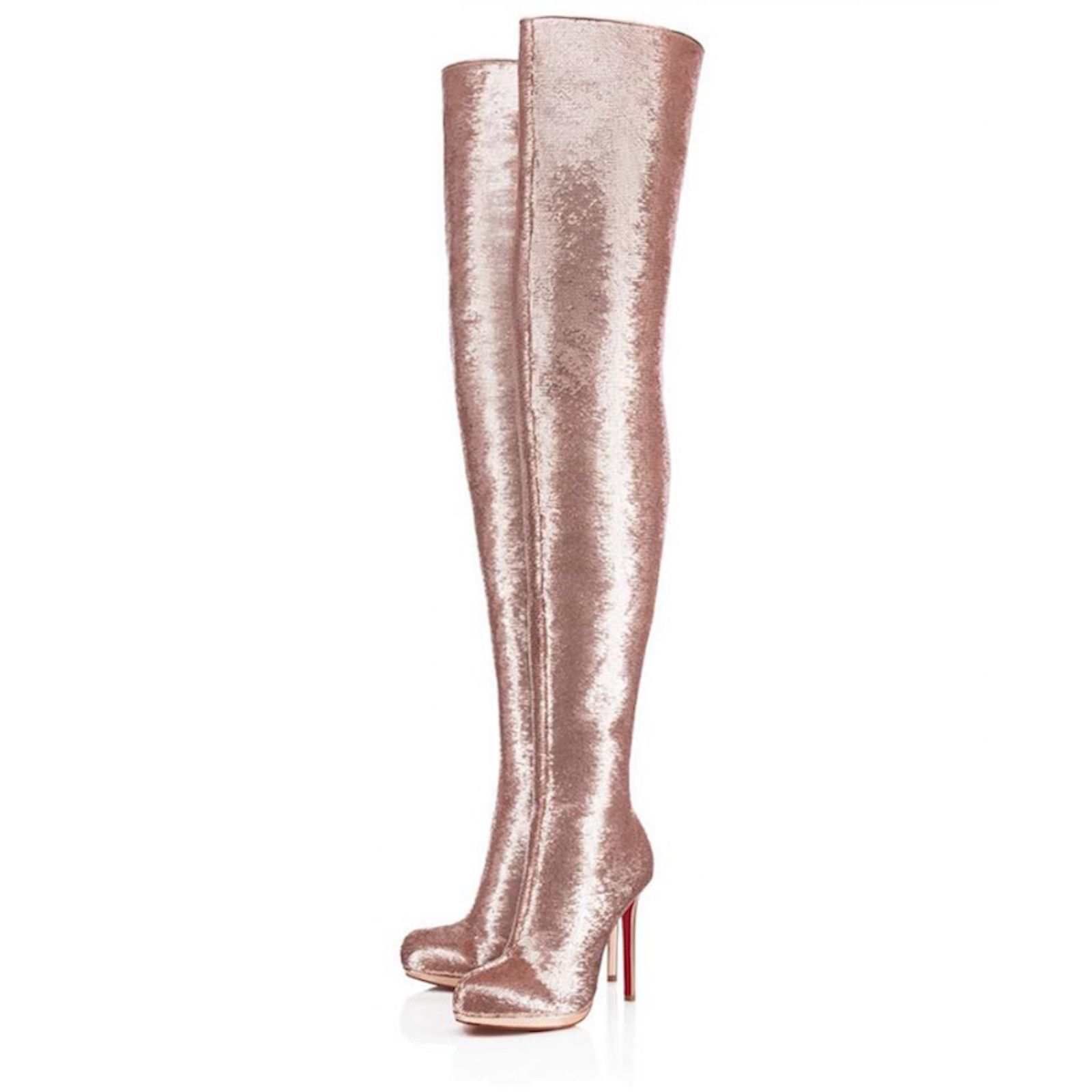 Christian Louboutin Moulin Noir 120 Nude Pink Sequin Boot 37