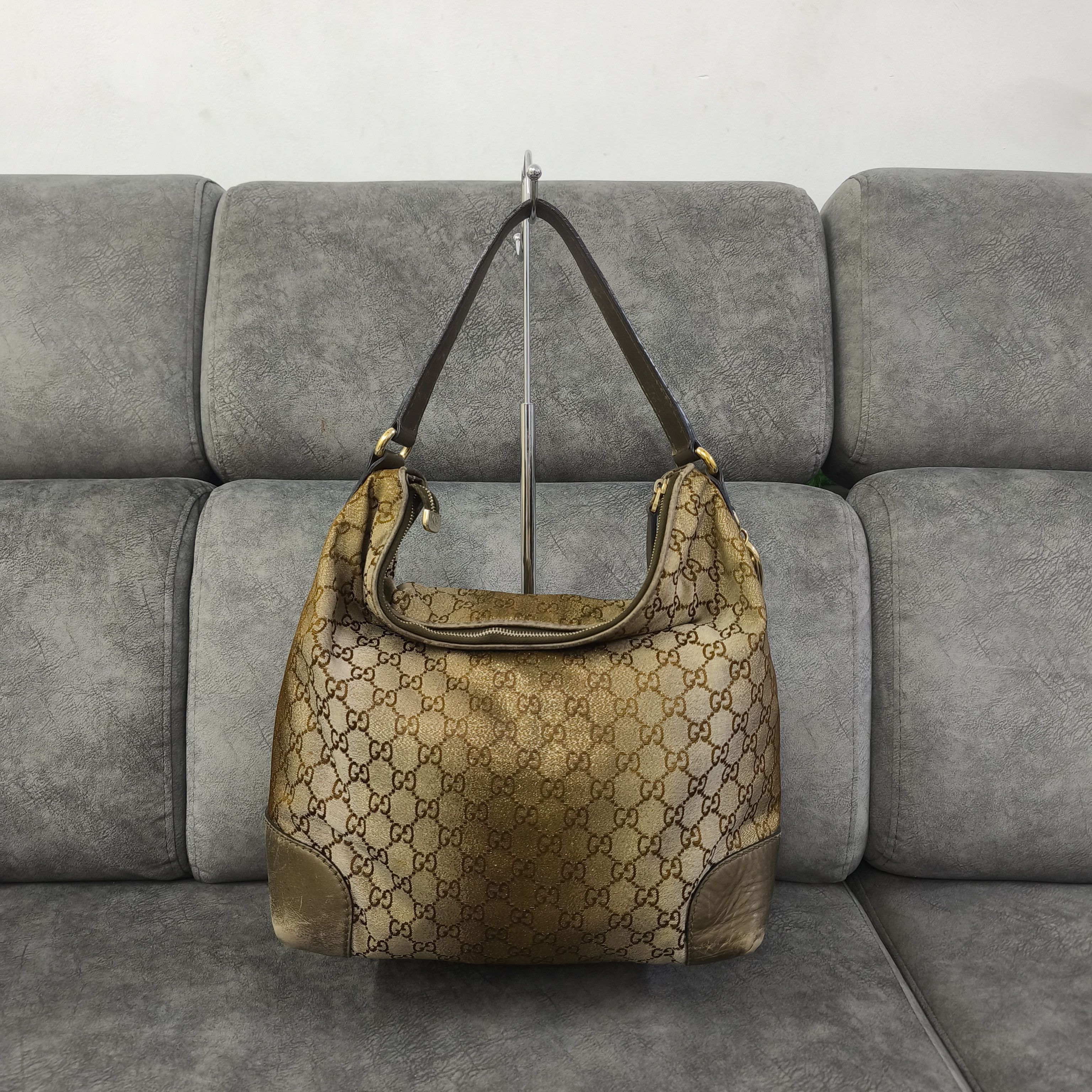 Gucci GUCCI Beige Metallic GG Canvas Heart-Bit Hobo Bag Size ONE SIZE - 3 Thumbnail