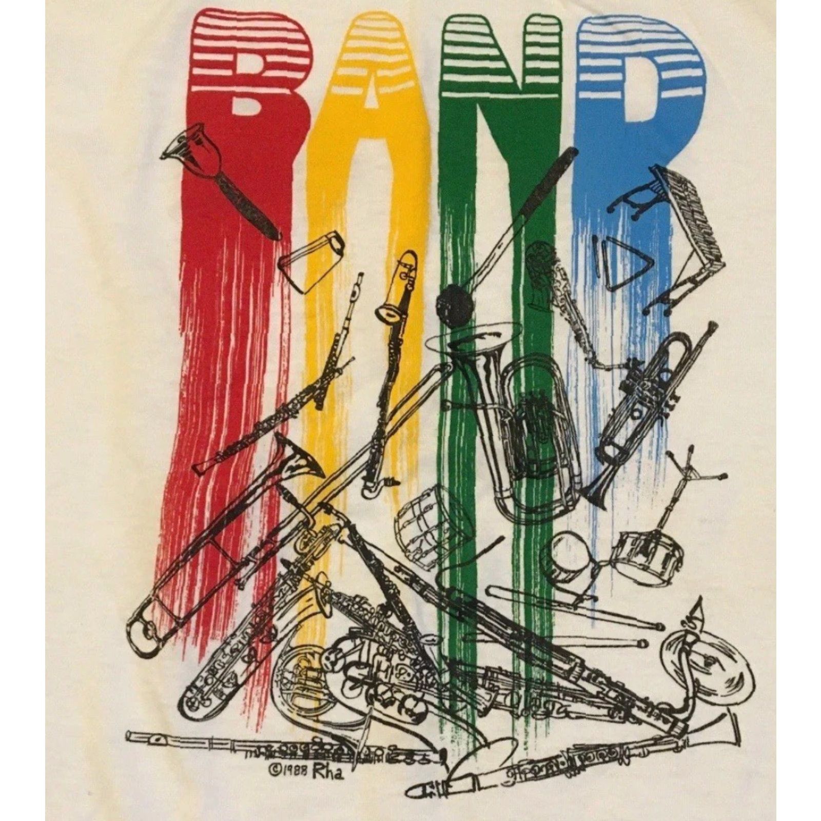 Vintage Vtg 80s Instrument Faded Shirt S Band Trumpet Drum Jazz Music Rock Grunge 90s Size US S / EU 44-46 / 1 - 3 Thumbnail