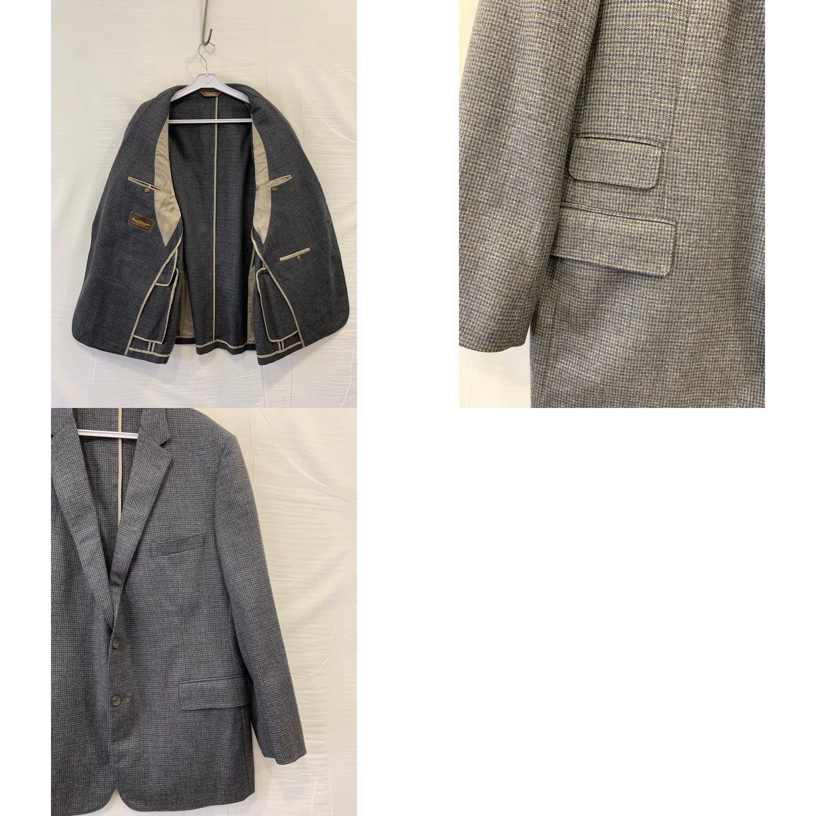 Paul Stuart Paul Stuart Blazer Sport Coat 46R Gray Blue Houndstooth Wool Made In Canada Mens Size 46R - 8 Thumbnail