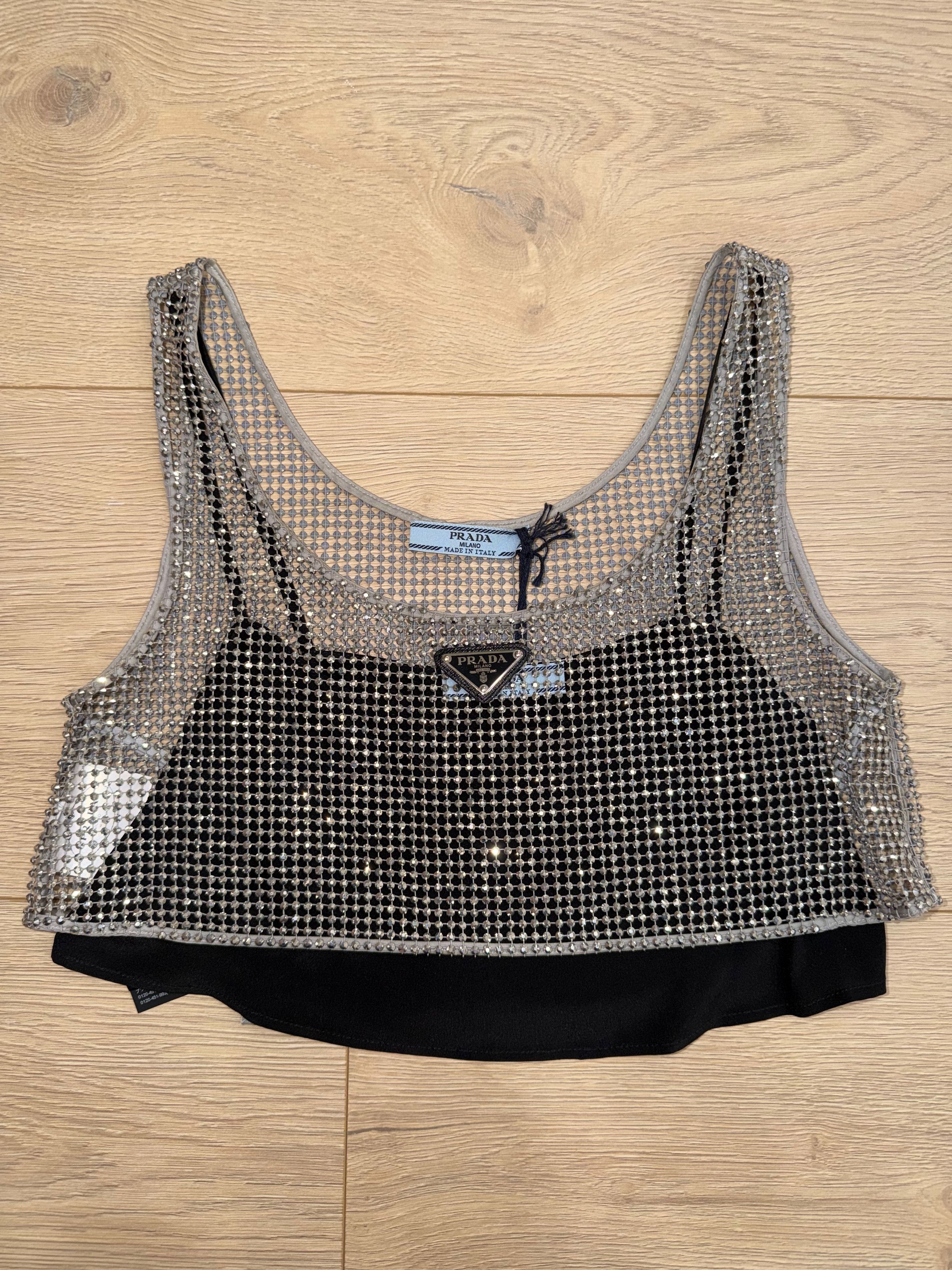 Prada Prada Rhinestone Embellished Crystal Top Logo Vest Shirt 36 Size XS / US 0-2 / IT 36-38 - 4 Thumbnail