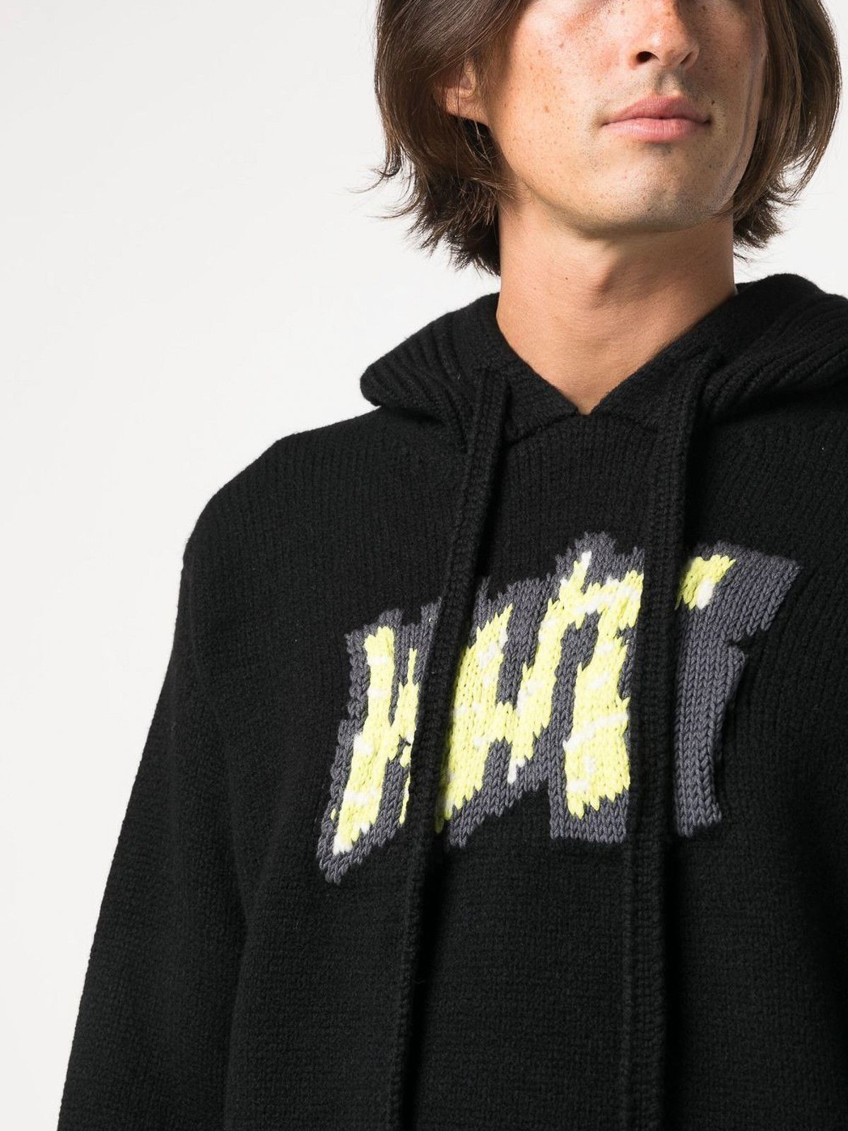 Off-White o1gr1nt1124 Graffiti Chunky Knit Hoodie in Black Size US S / EU 44-46 / 1 - 5 Thumbnail