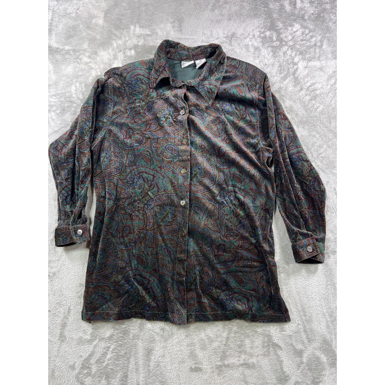 Other Vintage Paisley Velvet Feel Button Up Blouse Shoulder Pads L Size L / US 10 / IT 46 - 7 Thumbnail