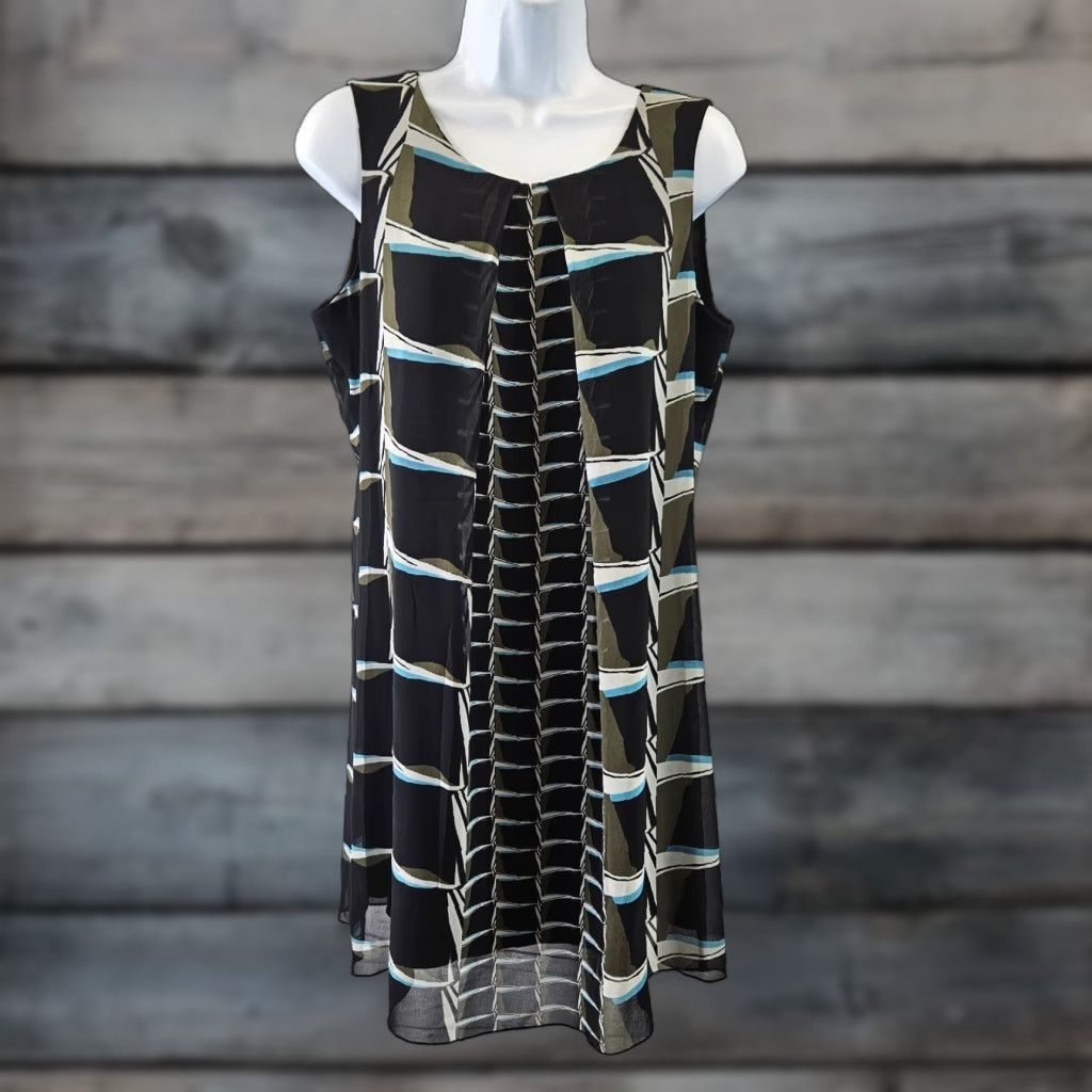 NIC+ZOE Nic+Zoe Dress On The Edge Abstract Sleeveless Petite Medium Black Blue Shift Womens Size M / US 6-8 / IT 42-44 - 1 Thumbnail