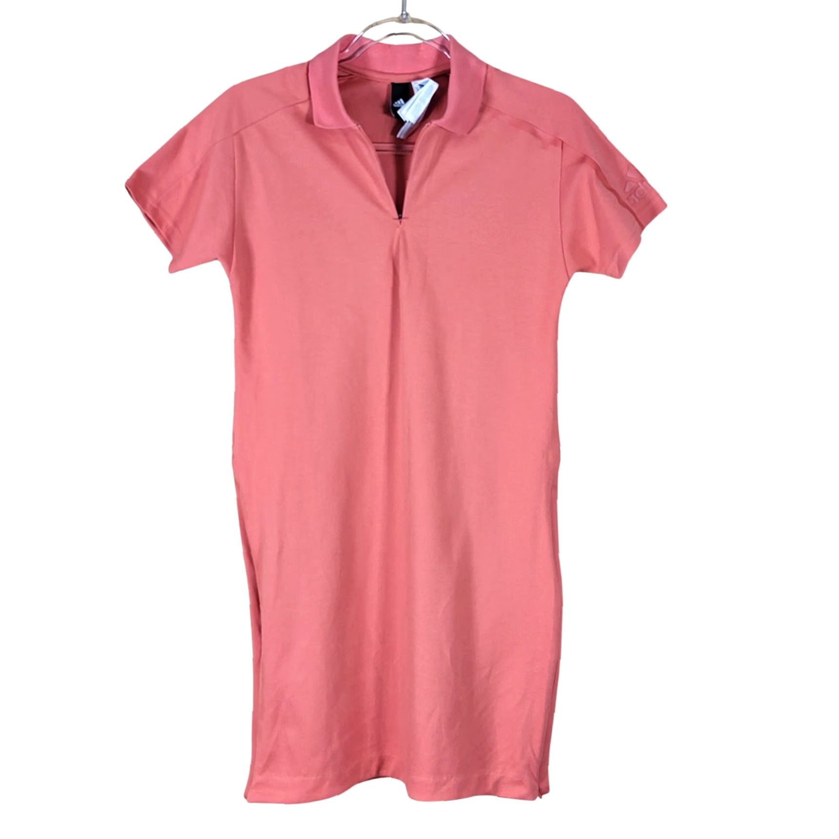 Adidas Adidas Polo Dress Womens Size S Coral Pink Short Sleeve Zip Side Slits Casual Summer T-Shirt Dress Sports Preppy Size S / US 4 / IT 40 - 2 Thumbnail