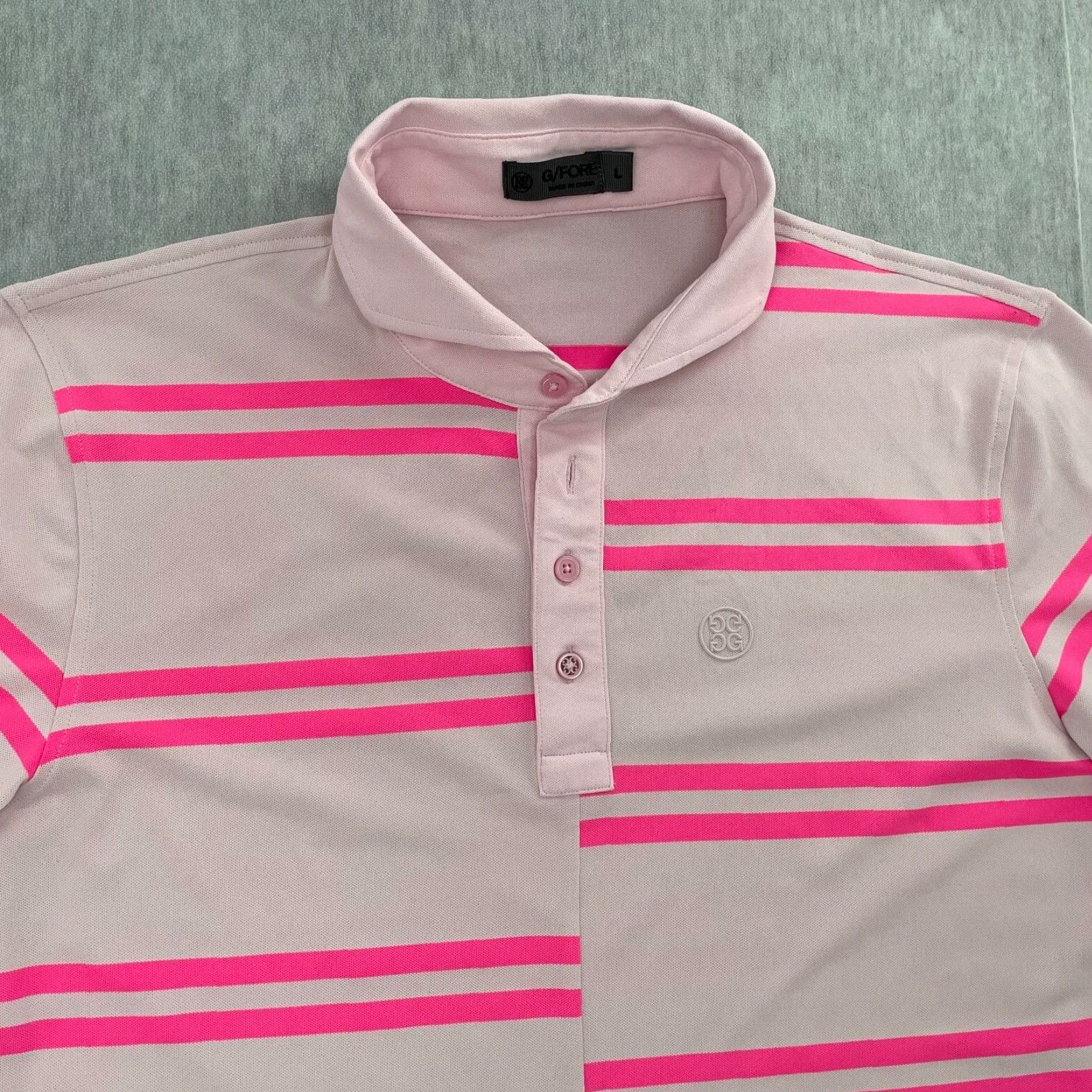 Vintage G Fore Polo Shirt Men Large Pink Striped Performance Golf Casual