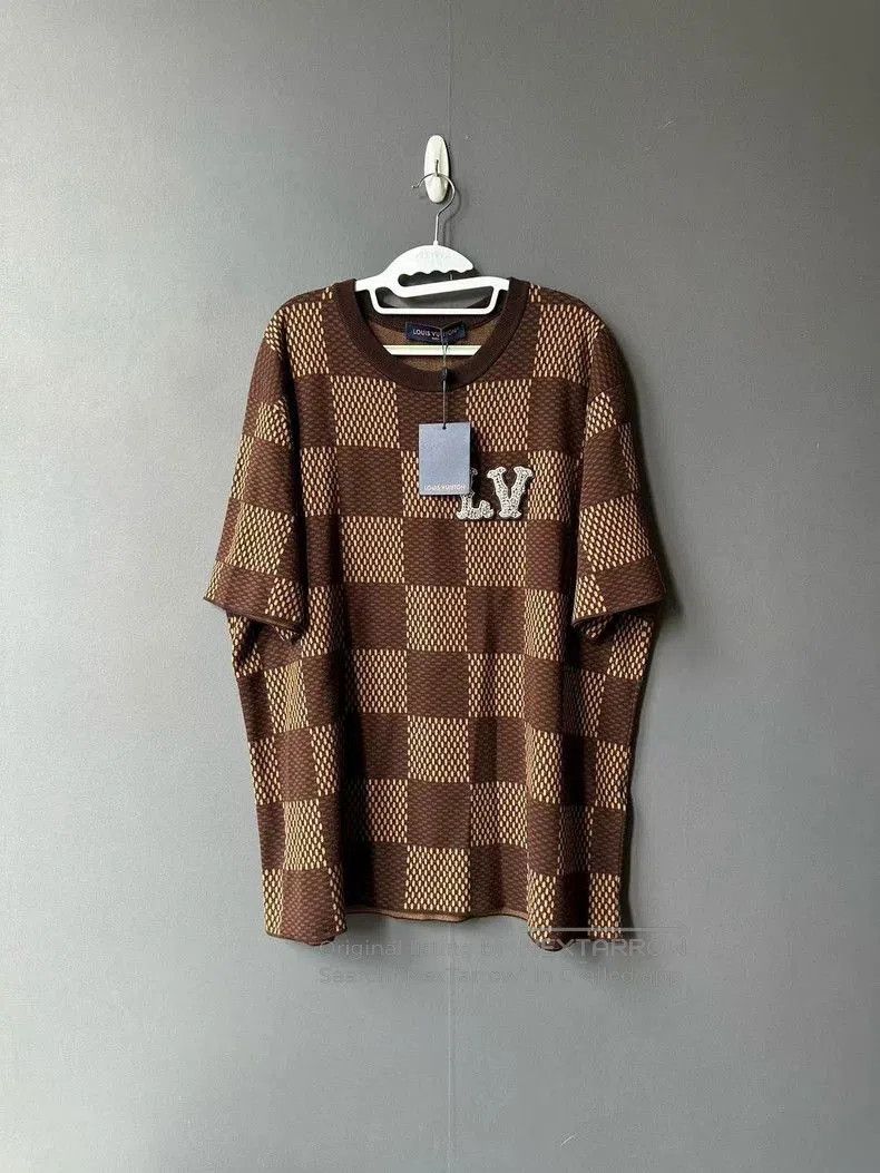 Louis Vuitton Brown Checkered Short Sleeve Top.