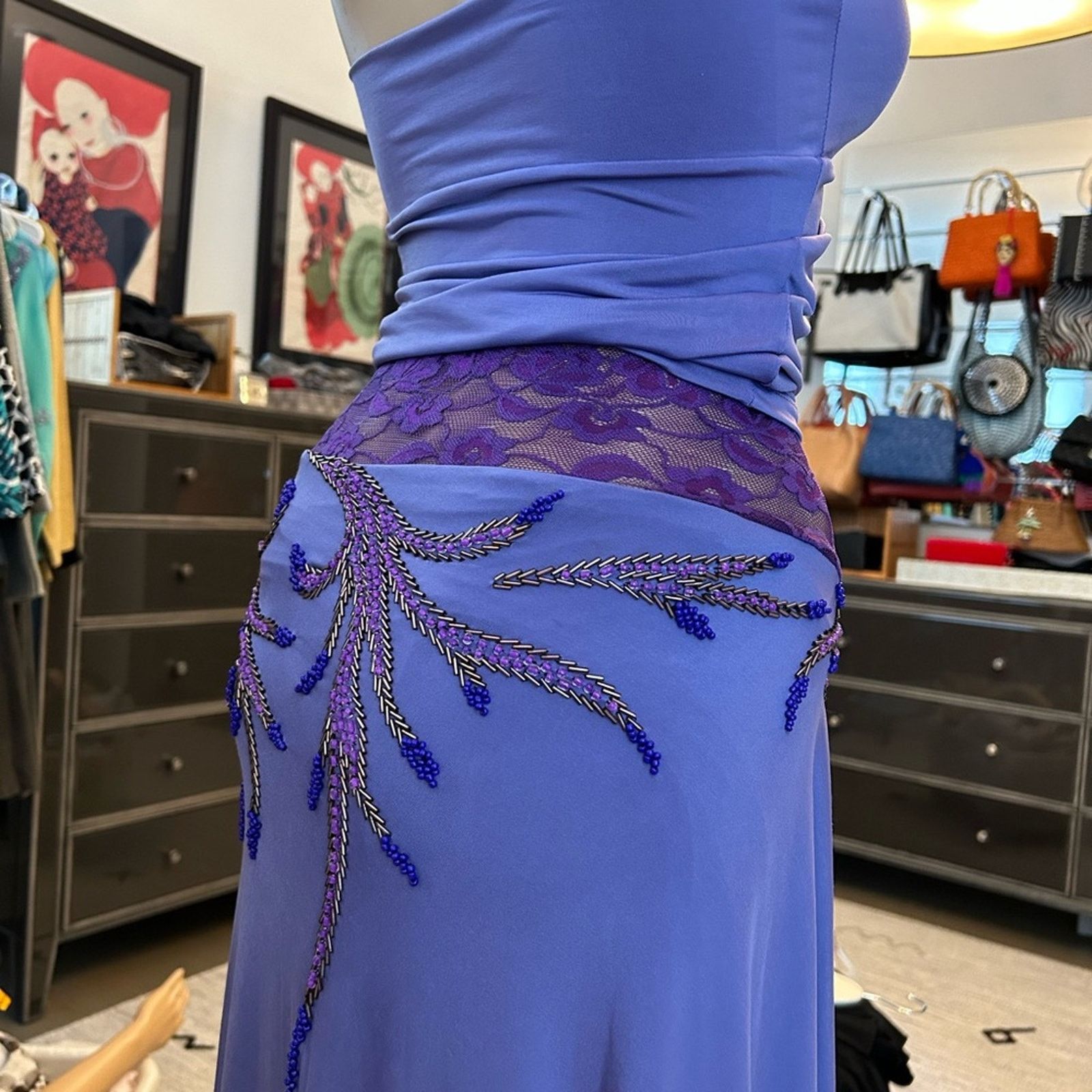Designer Purple women medium Tango halter beaded lace waisted skirt Size S / US 4 / IT 40 - 4 Thumbnail