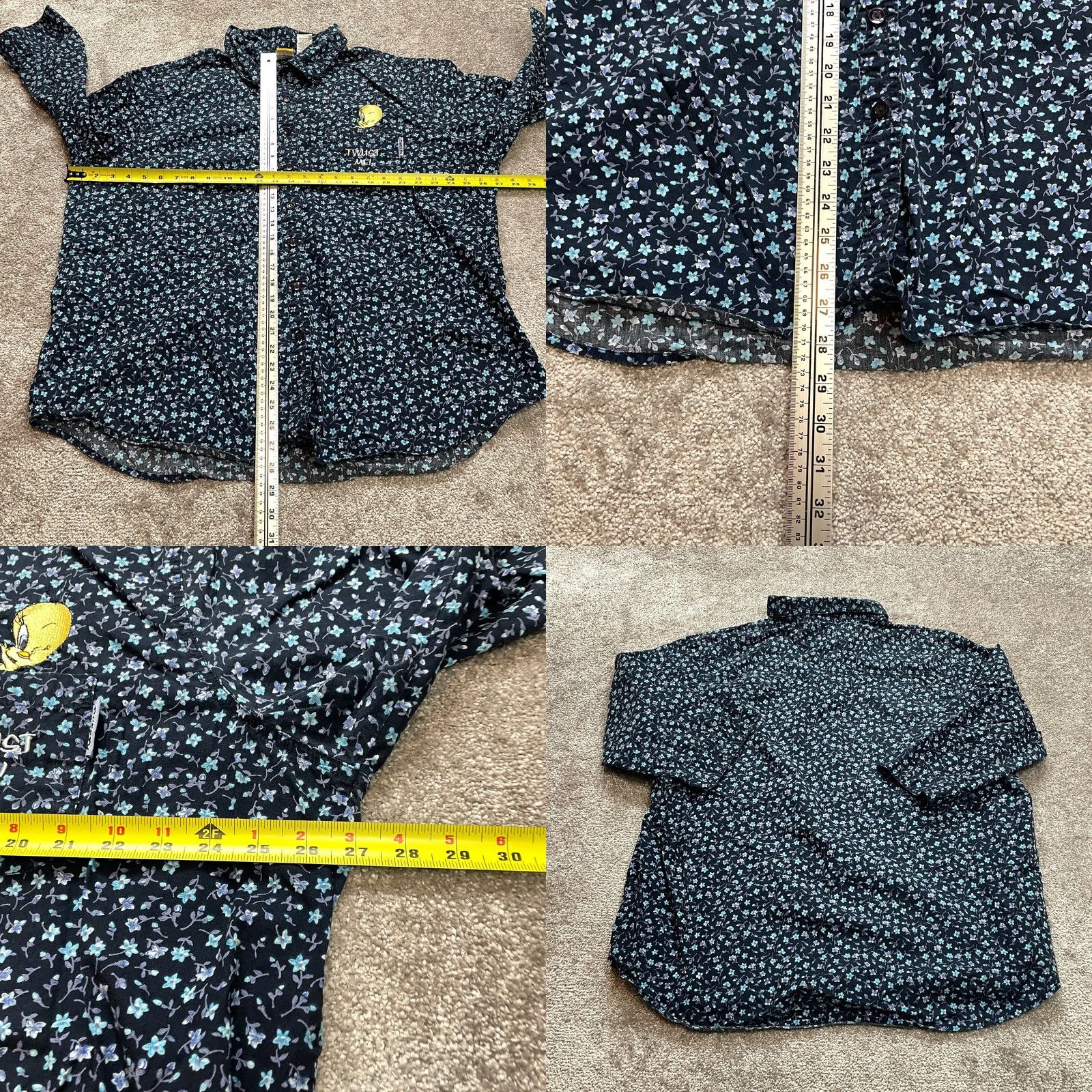 Vintage Looney Tunes Button-Up Shirt Blouse Womens 22W 24W Blue Tweety Bird Collared Shirt Size 3XL / US 20-22 - 8 Thumbnail