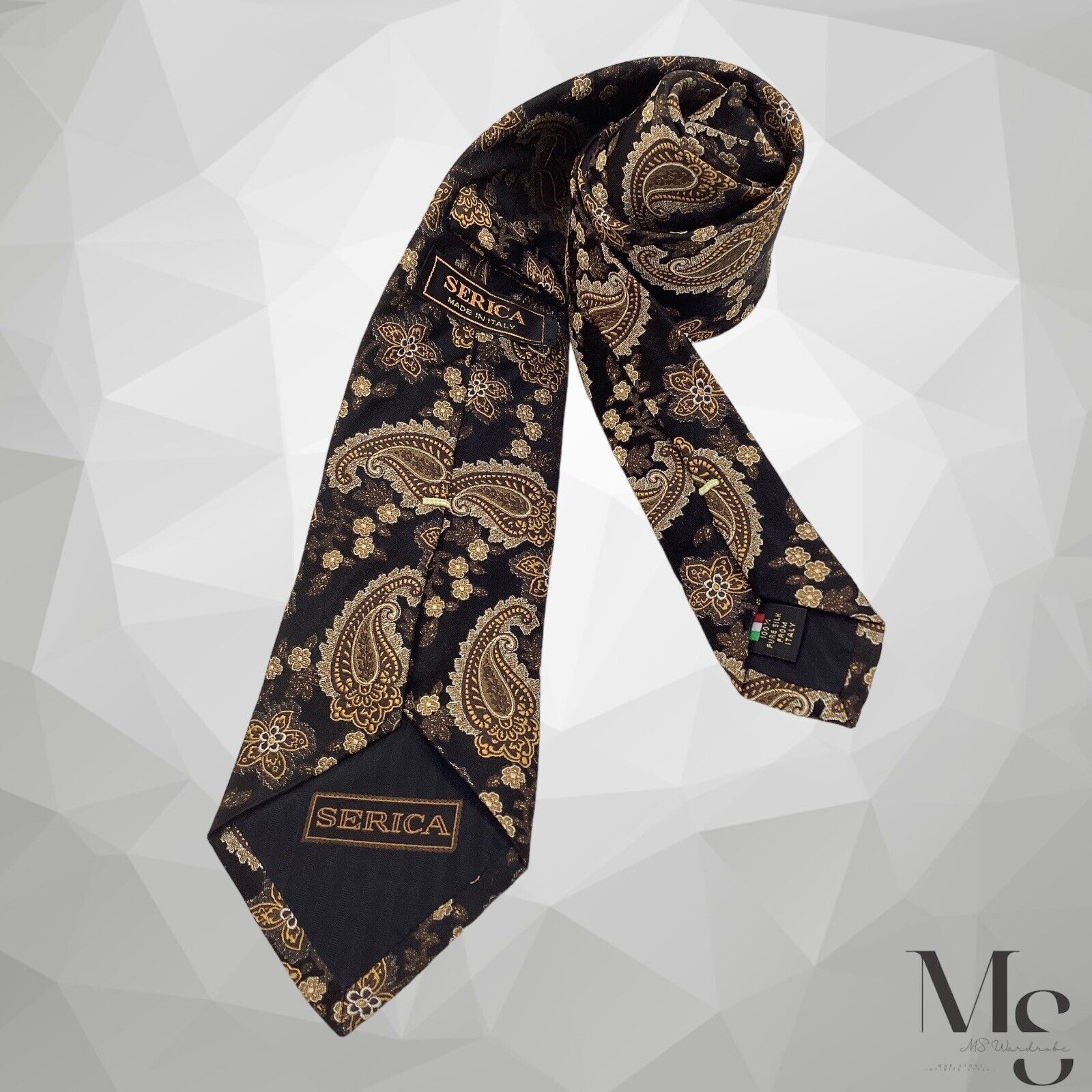 Serica SERICA Black Brown Paisley Silk Tie Made In Italy W: 3.5" EX Size ONE SIZE - 2 Thumbnail