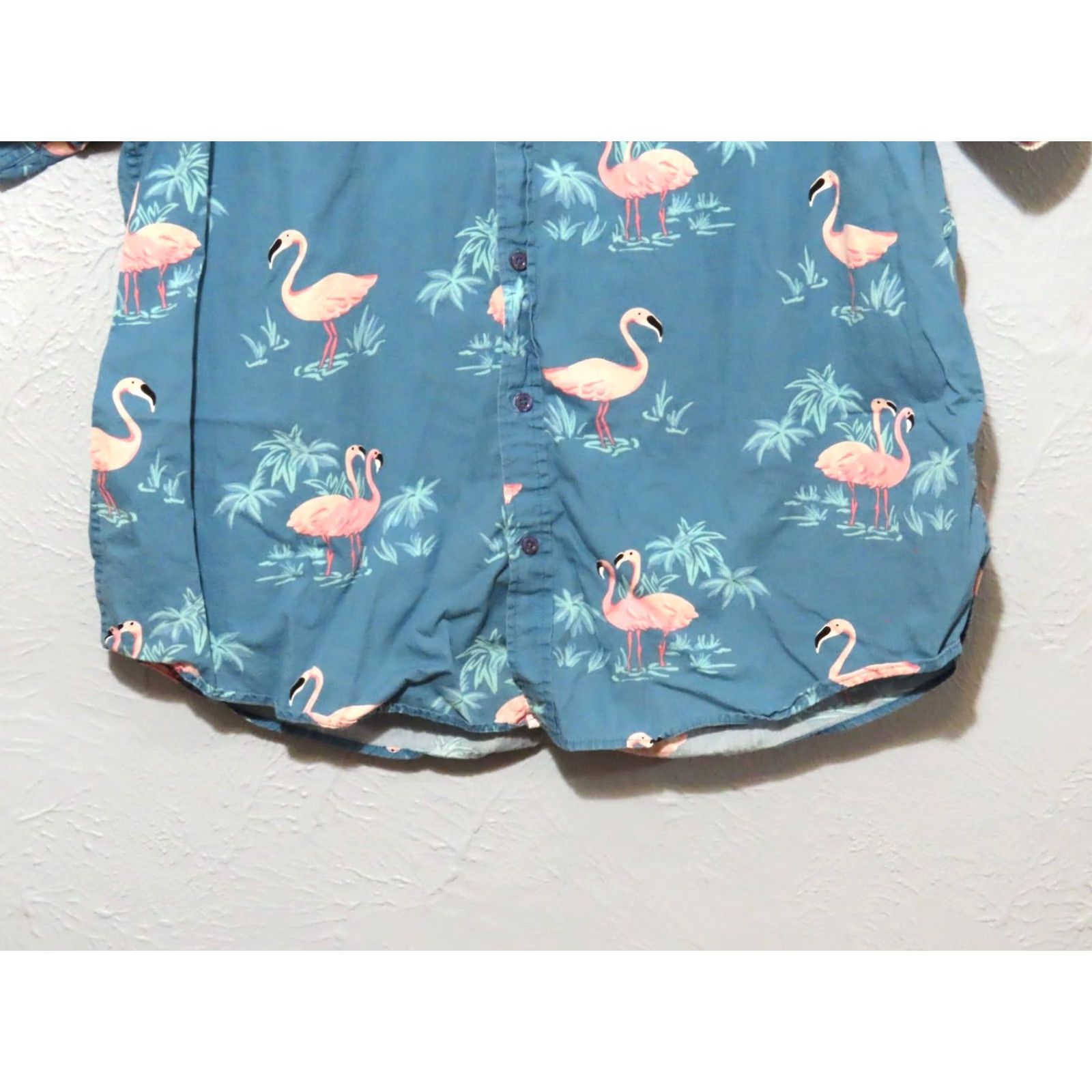 Vintage Rugby University Button-Up Shirt XL Adult Men Pink Flamingo Hawaiian Camp Casual Short Sleeve Blue 100% Cotton Button-Down Collar Size US XL / EU 56 / 4 - 2 Thumbnail