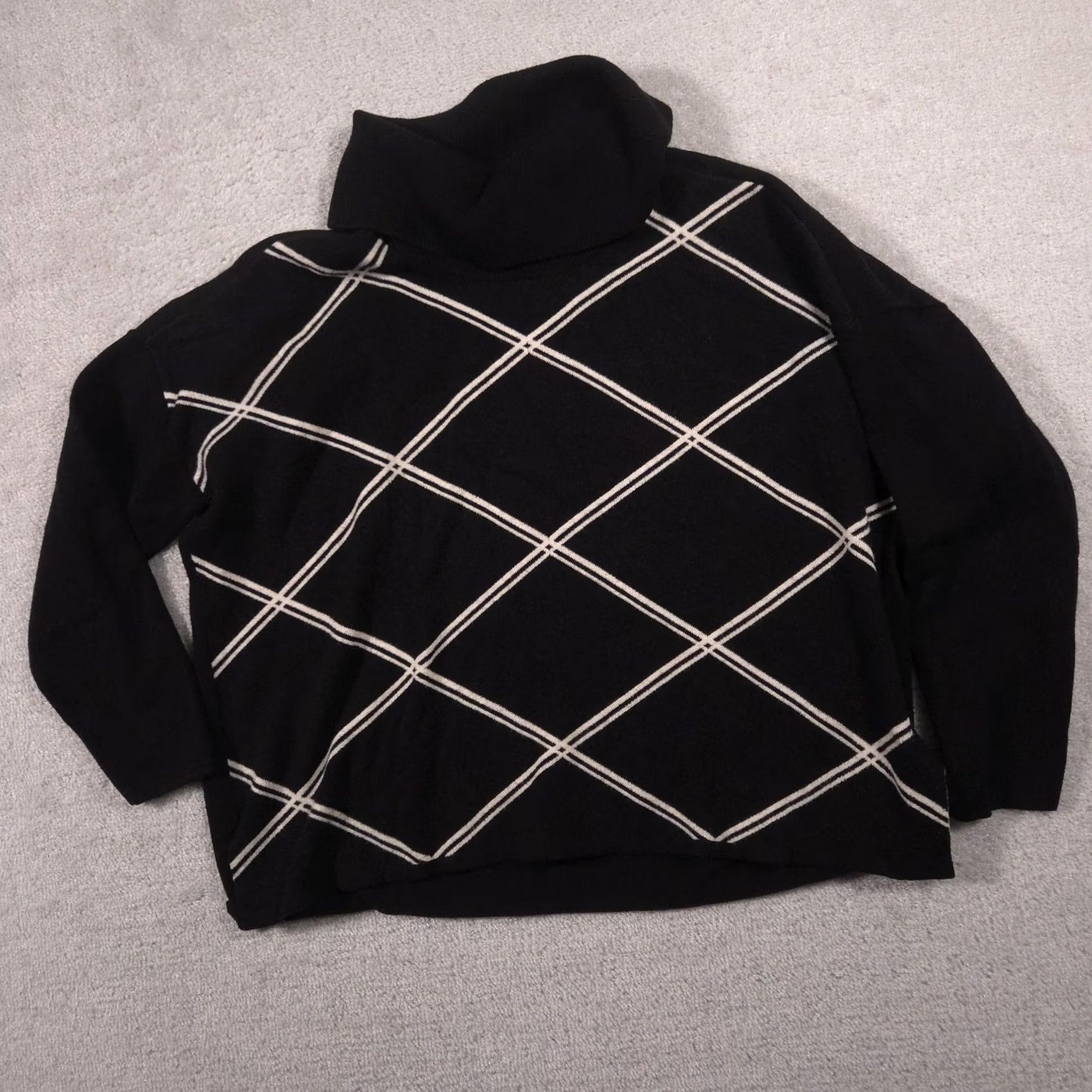 Vintage Adrienne Vittadini Sweater Womens XL Black Cowl Neck Argyle Knit Pullover Size XL / US 12-14 / IT 48-50 - 3 Thumbnail