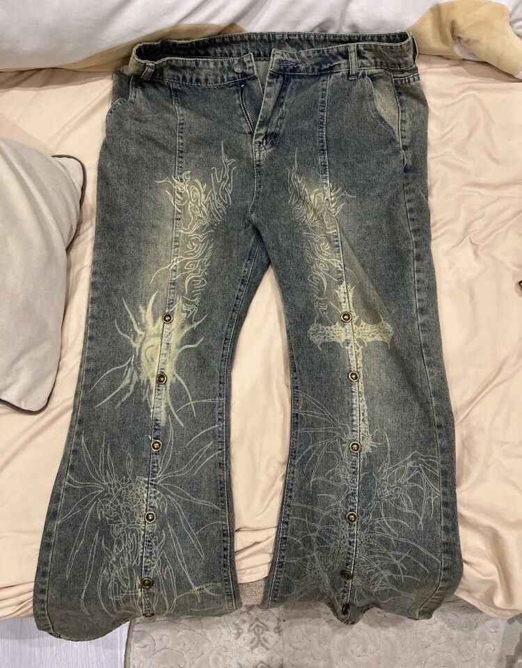 Japanese Brand × Vintage japanese denim w crazy print Size US 29 - 1 Thumbnail