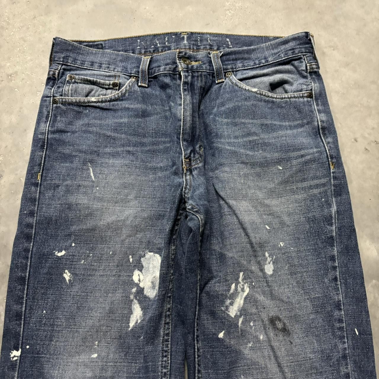 Japanese Brand × Vintage Crazy Vintage Y2K/2000s Grunge Dark Wash Paint Splatter Denim Jeans! Size US 32 / EU 48 - 5 Thumbnail