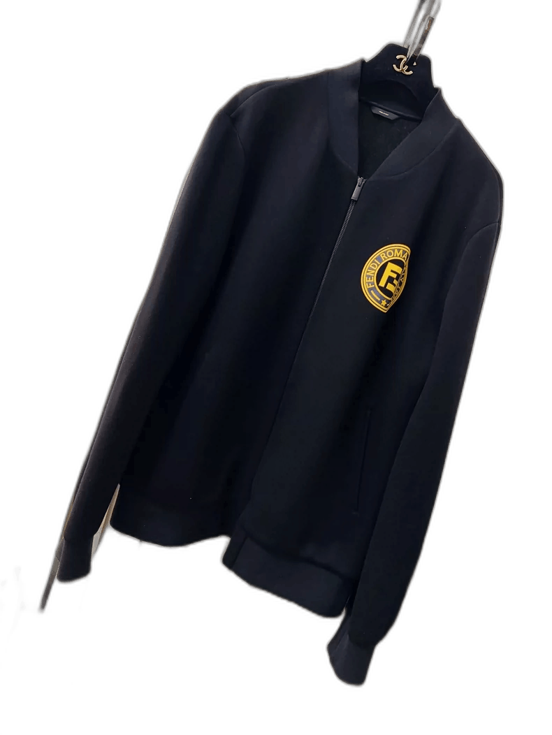 Fendi Fendi Black Baseball Jacket with Yellow Badge Size L / US 10 / IT 46 - 1 Thumbnail