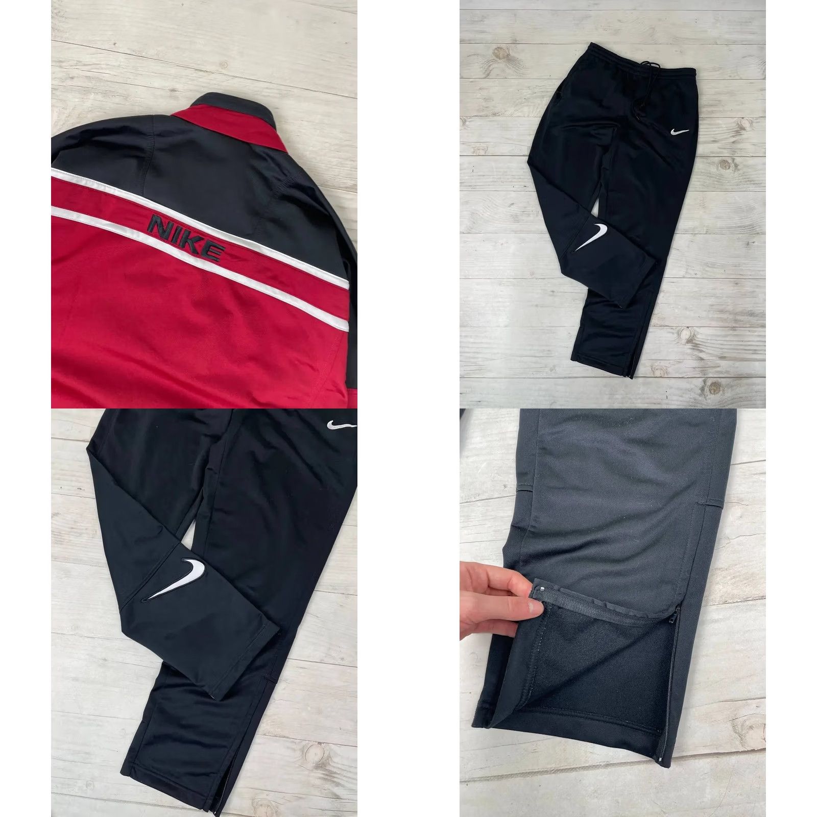 Nike VINTAGE Nike Tracksuit Jacket Nike Tracksuit Pants 90s Mens M Black Red Nike Swoosh 2 Piece Set Vintage 90s Theme Mens Size M Black Red Tracksuit Size 40R - 10 Thumbnail