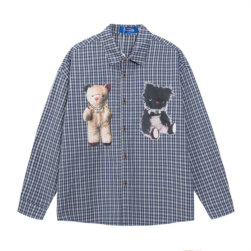 Japanese Brand × Vintage Men's hip-hop cartoon bear loose plaid long-sleeved shirt Size US M / EU 48-50 / 2 - 1 Thumbnail