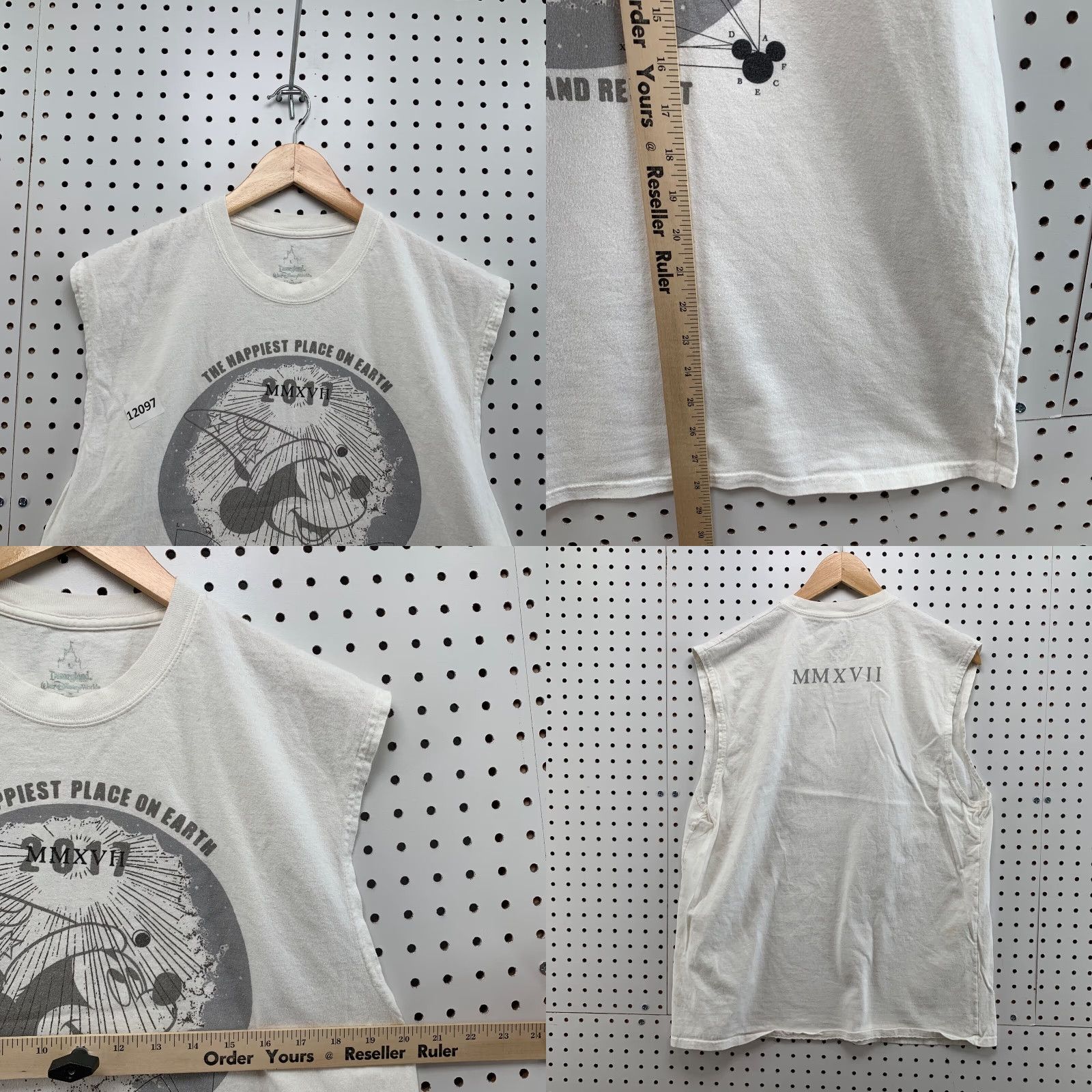 Disney VINTAGE Disney Unisex Adult T-Shirt Large White Sleeveless DisneyLand 2011 The Happiest Place On Earth 2010s Size US L / EU 52-54 / 3 - 8 Thumbnail