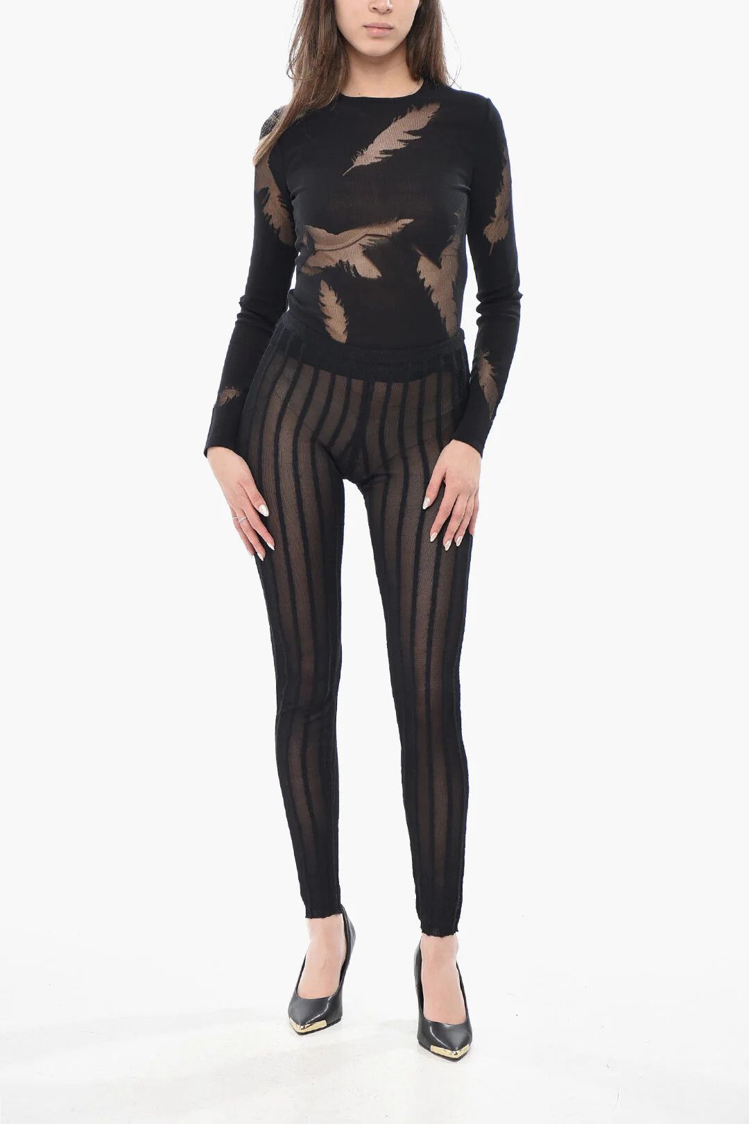 The Attico og1mm0426 See-Through Knit Leggings in Black Size 25" / US 0 / IT 36 - 4 Thumbnail