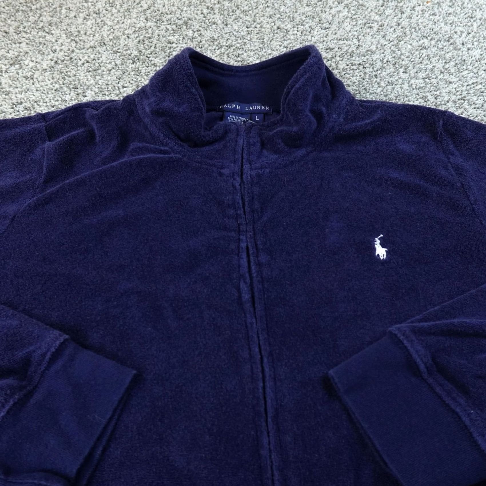 Ralph Lauren VINTAGE Ralph Lauren Sweatshirt Womens L Blue Full Zip Terry Towel Velour Jacket Pony Shirt Size L / US 10 / IT 46 - 3 Thumbnail