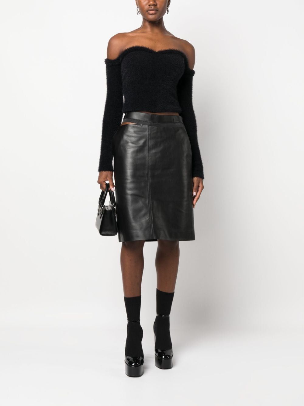 Fendi o1loc1c0824 Leather Skirt in Black Size 34" / US 12 / IT 48 - 2 Thumbnail
