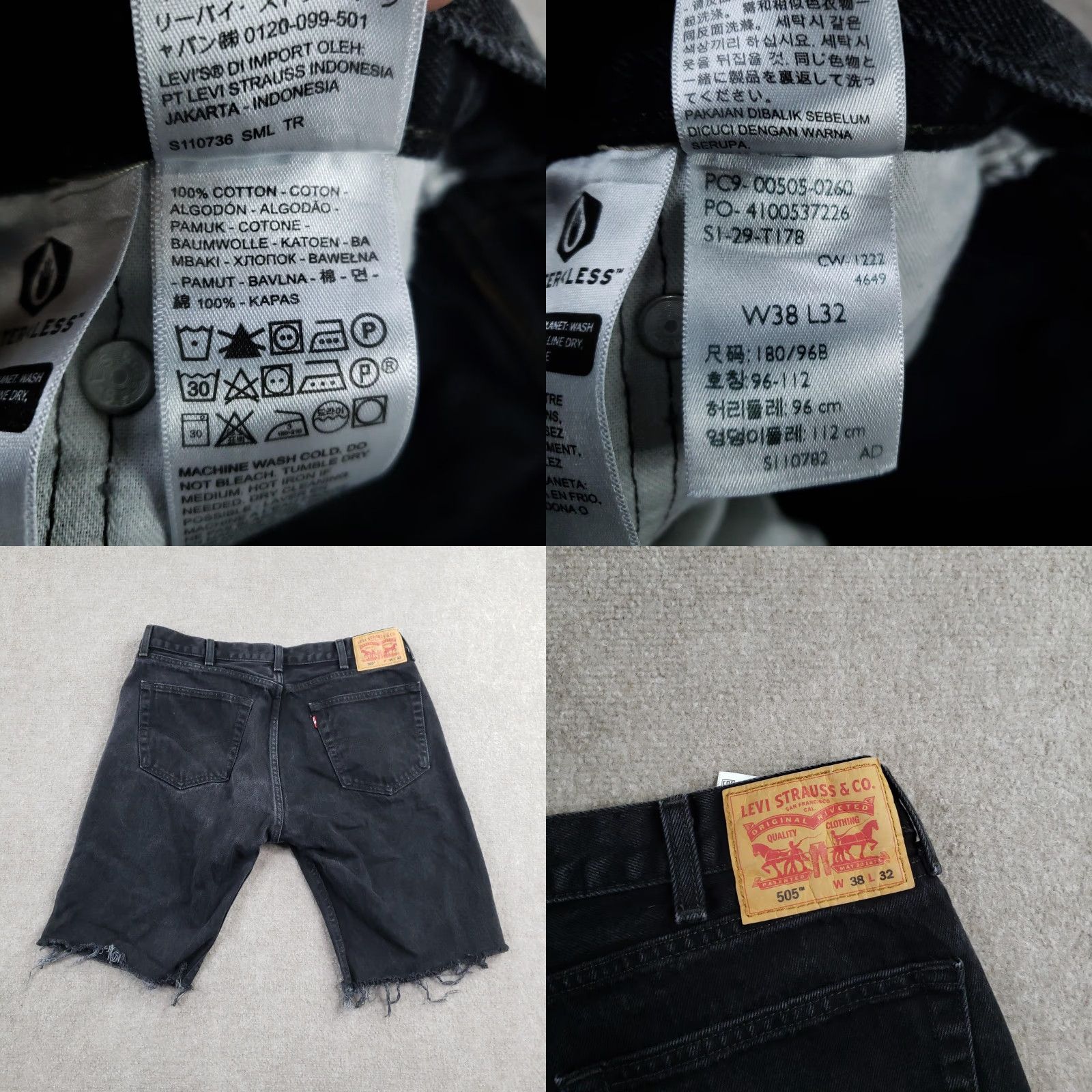 Levi's Levi's 505 Shorts Mens 38 Black Bermuda Distressed 10 Inseam 5-Pocket Zip Fly Denim Cotton Regular Inseam 10 in Mens Size US 38 / EU 54 - 9 Thumbnail