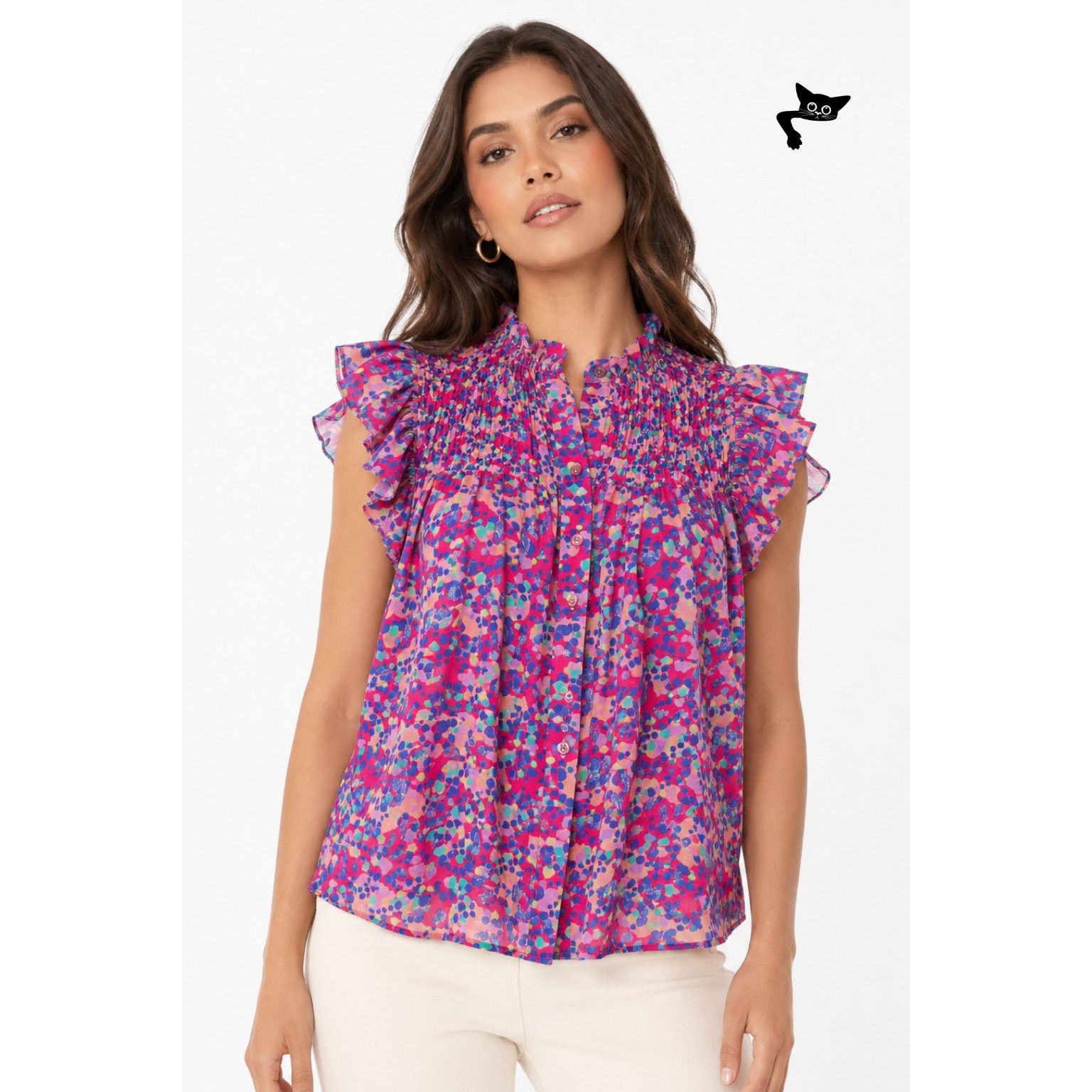 Other Caballero Evelyn Multi Dot Ruffle Top Women XS Pink Size XS / US 0-2 / IT 36-38 - 7 Thumbnail