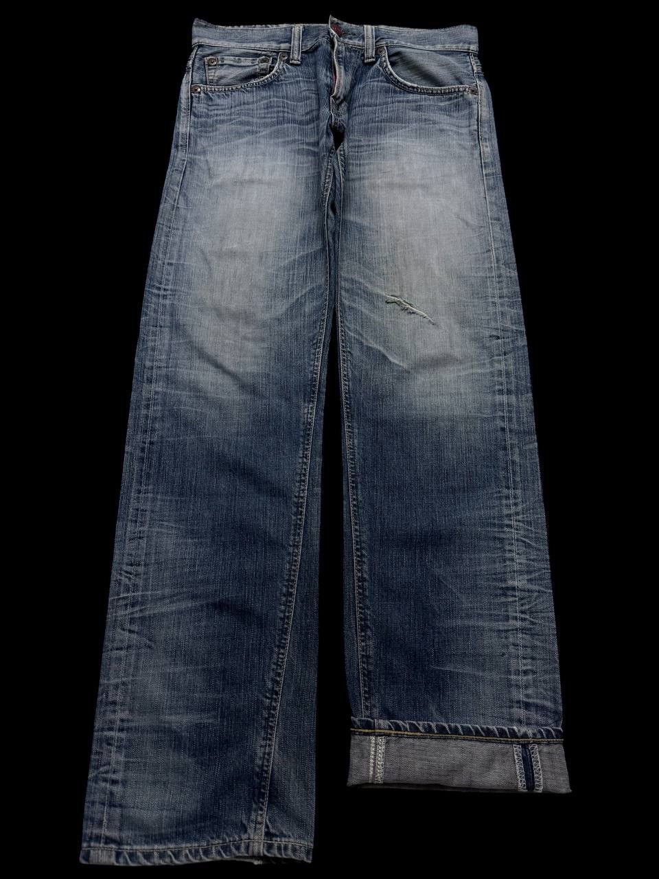Japanese Brand THRASHED 90s Edwin Sick Faded Distressed Twist Leg Blue Jean Size US 32 / EU 48 - 3 Thumbnail