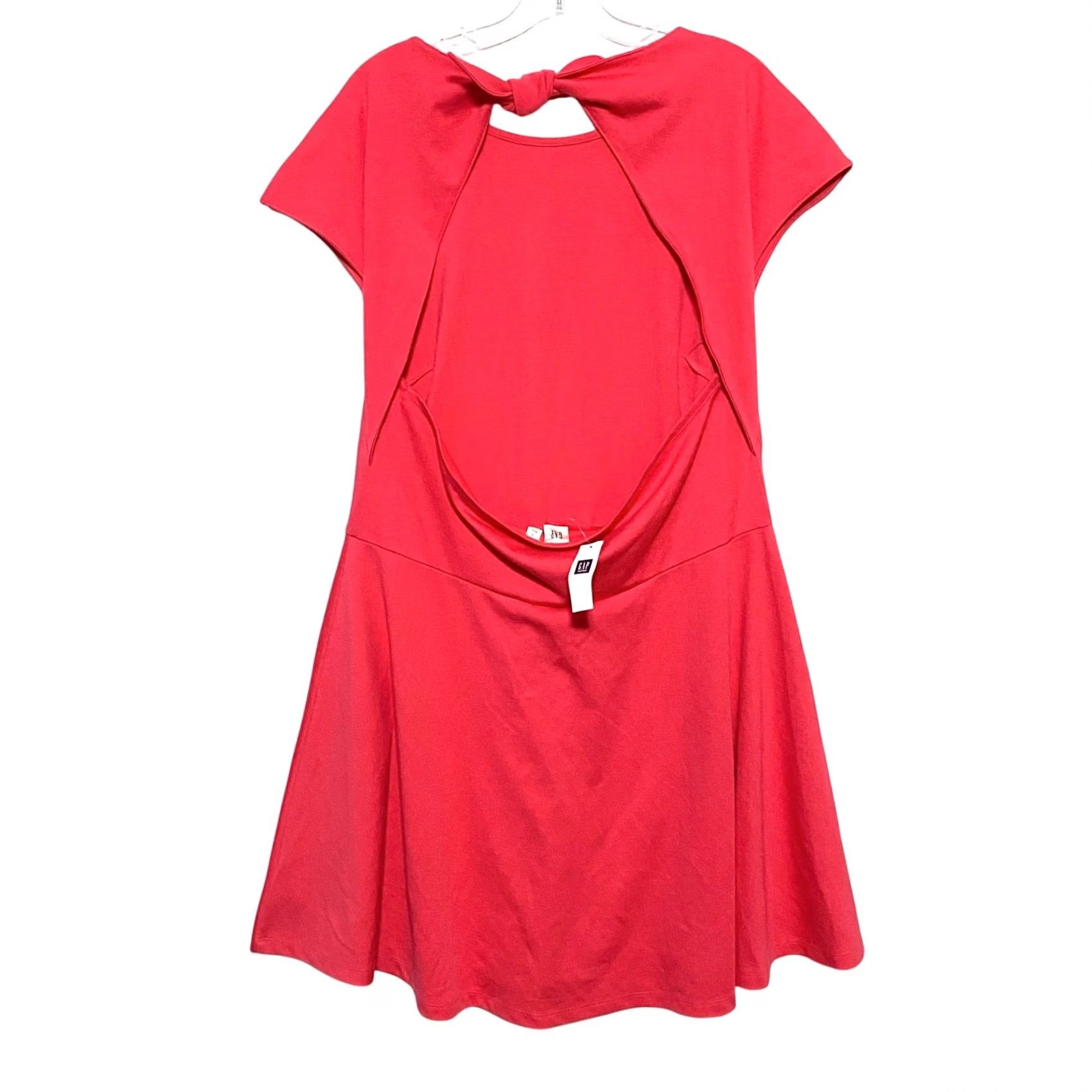 Gap Gap Pink Fit & Flare Dress Sz 18 Open Back Tie Neck Spring Vacation NWT Womens Dress Tight Cap Sleeve Casual Party/Cocktail Size XXL / US 16-18 / IT 52-54 - 2 Thumbnail