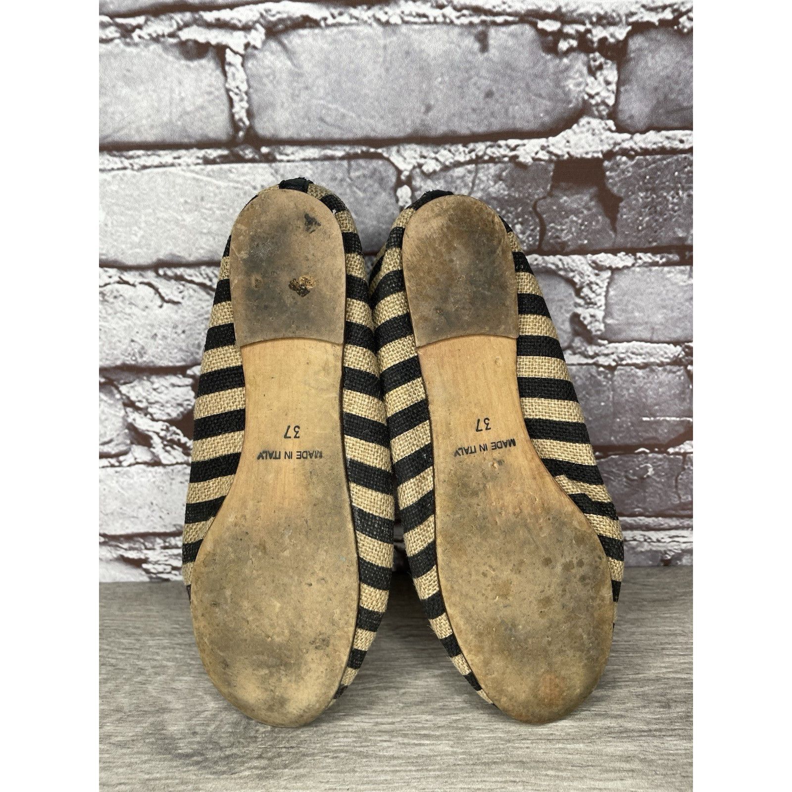 Other Ballerette Roma Tan Black Stripe Canvas Fabric Ballet Flats Size US 6.5 / IT 36.5 - 6 Thumbnail