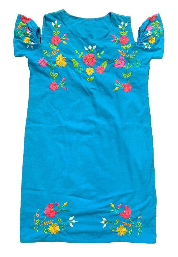 Designer Pre Owned Blue Hand Made Embroidered Flower Dress M Size M / US 6-8 / IT 42-44 - 3 Thumbnail