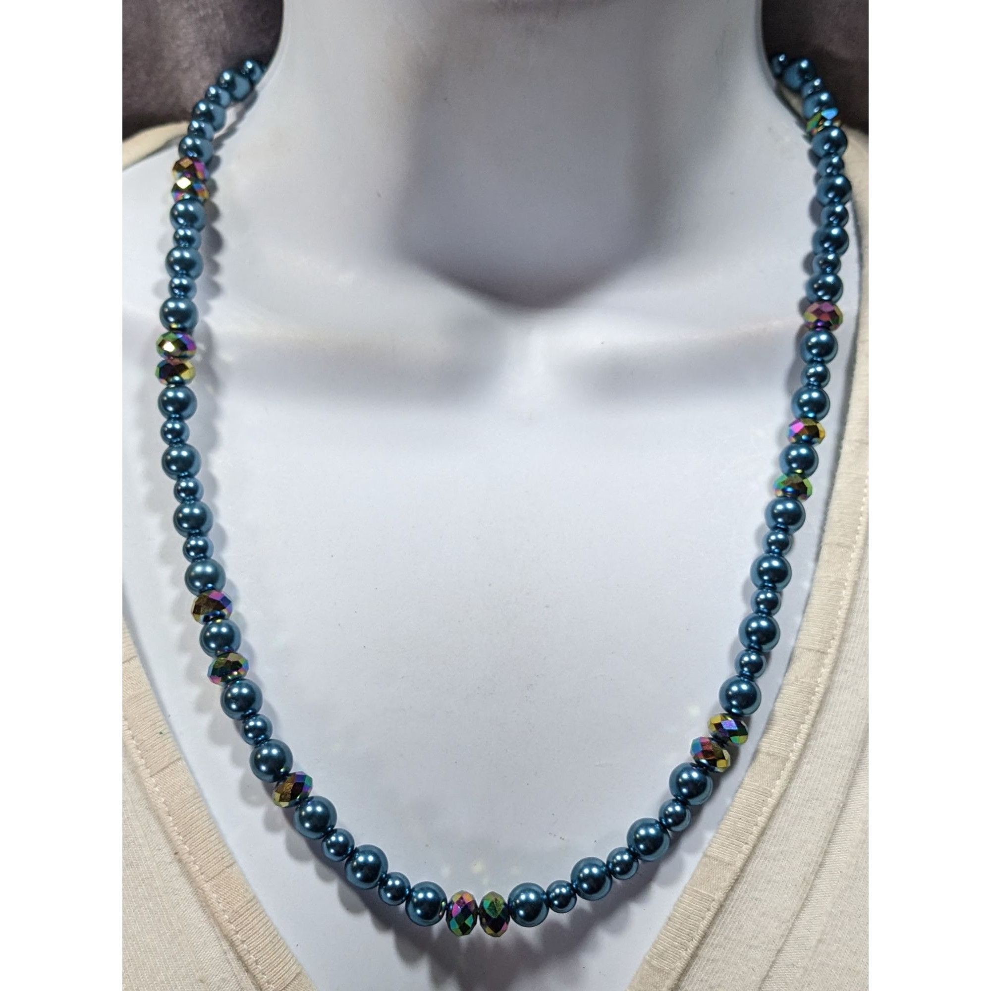 Handmade Handmade Mermaidcore Metallic Blue Faux Pearl And AB Glass B Size ONE SIZE - 5 Thumbnail