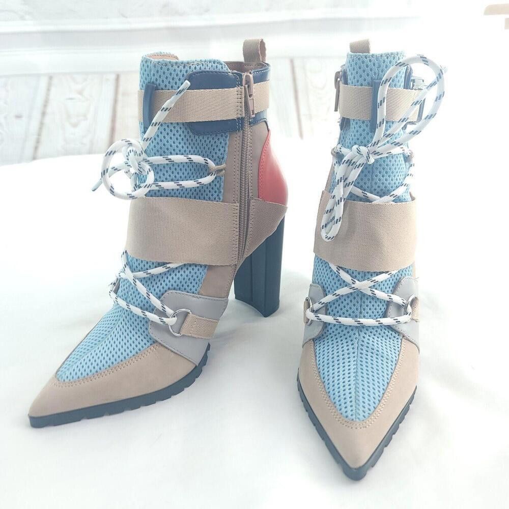 Steve Madden Steve Madden Illusion Tan Leather Blue Size 7.5 Heeled Boot Size US 7.5 / IT 37.5 - 6 Thumbnail