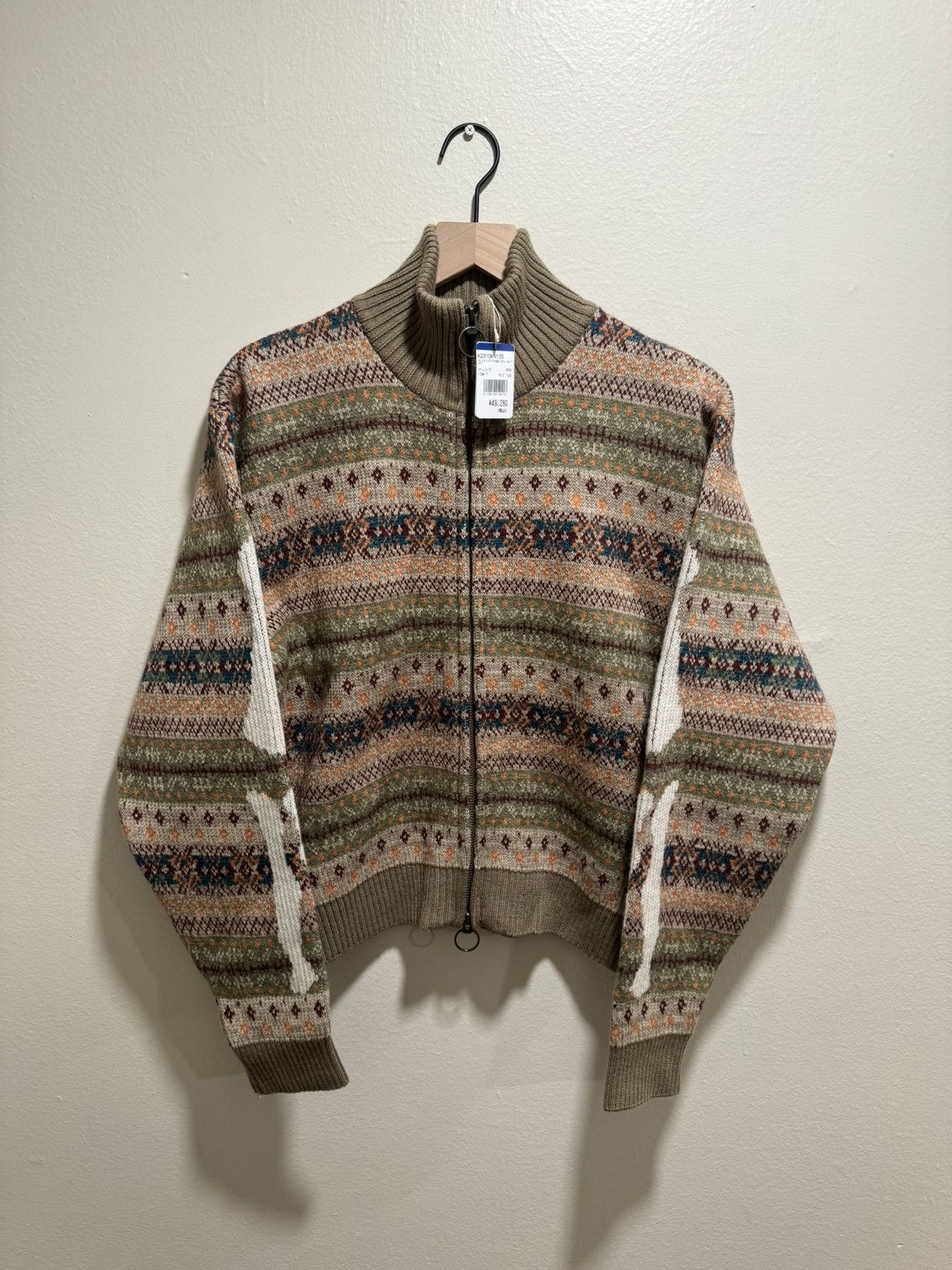 Kapital 7G Wool FairIsle BONE ZIP Short Cardigan | Orange