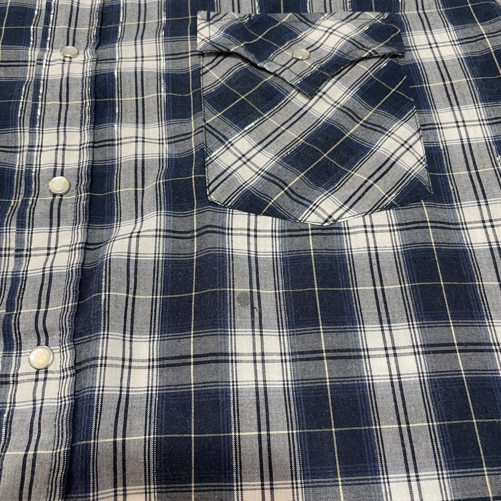 Other VTG Plains Men’s Western Pearl Snap Shirt Silver Thread Blue Size US XL / EU 56 / 4 - 3 Thumbnail