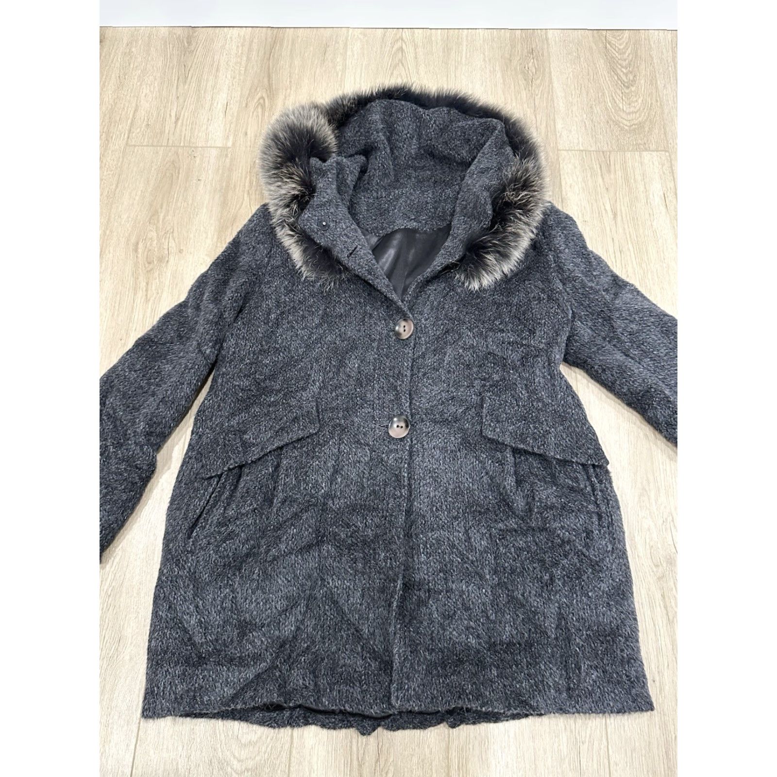 Vintage VINTAGE Alpaca Jacket Made In Canada With Real Fox Fur Trim Gray M Medium Women Jacket Fox Size M / US 6-8 / IT 42-44 - 3 Thumbnail