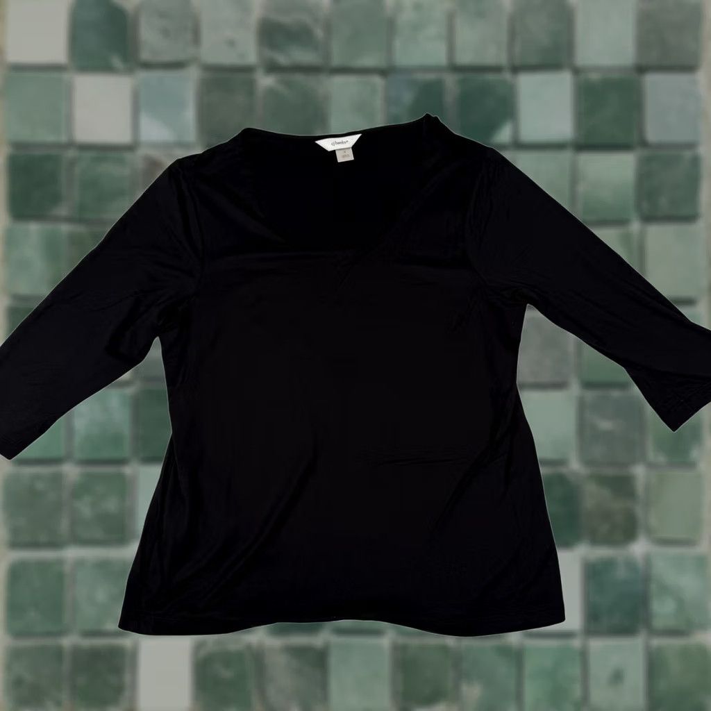 Vintage VINTAGE CJ Banks Shirt Womens Black Scoop Neck 3/4 Sleeve Top Plus Stretch Made in USA XL Womens Shirts Black Scoop Neck 3/4 Sleeve CJ Banks Size XL / US 12-14 / IT 48-50 - 1 Thumbnail