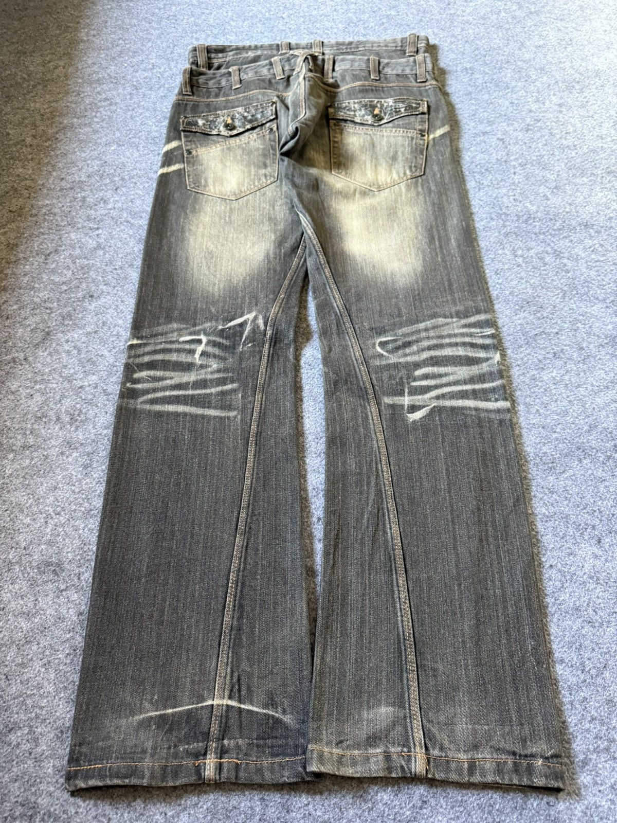 If Six Was Nine Double Focus Japan Asymmetrical Double Waist Flared Jeans Size US 30 / EU 46 - 2 Thumbnail