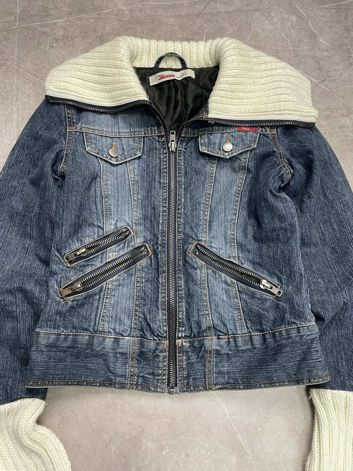Miss Sixty Only denim jacket with knit sleeves Y2K grunge hybrid Size M / US 6-8 / IT 42-44 - 3 Thumbnail