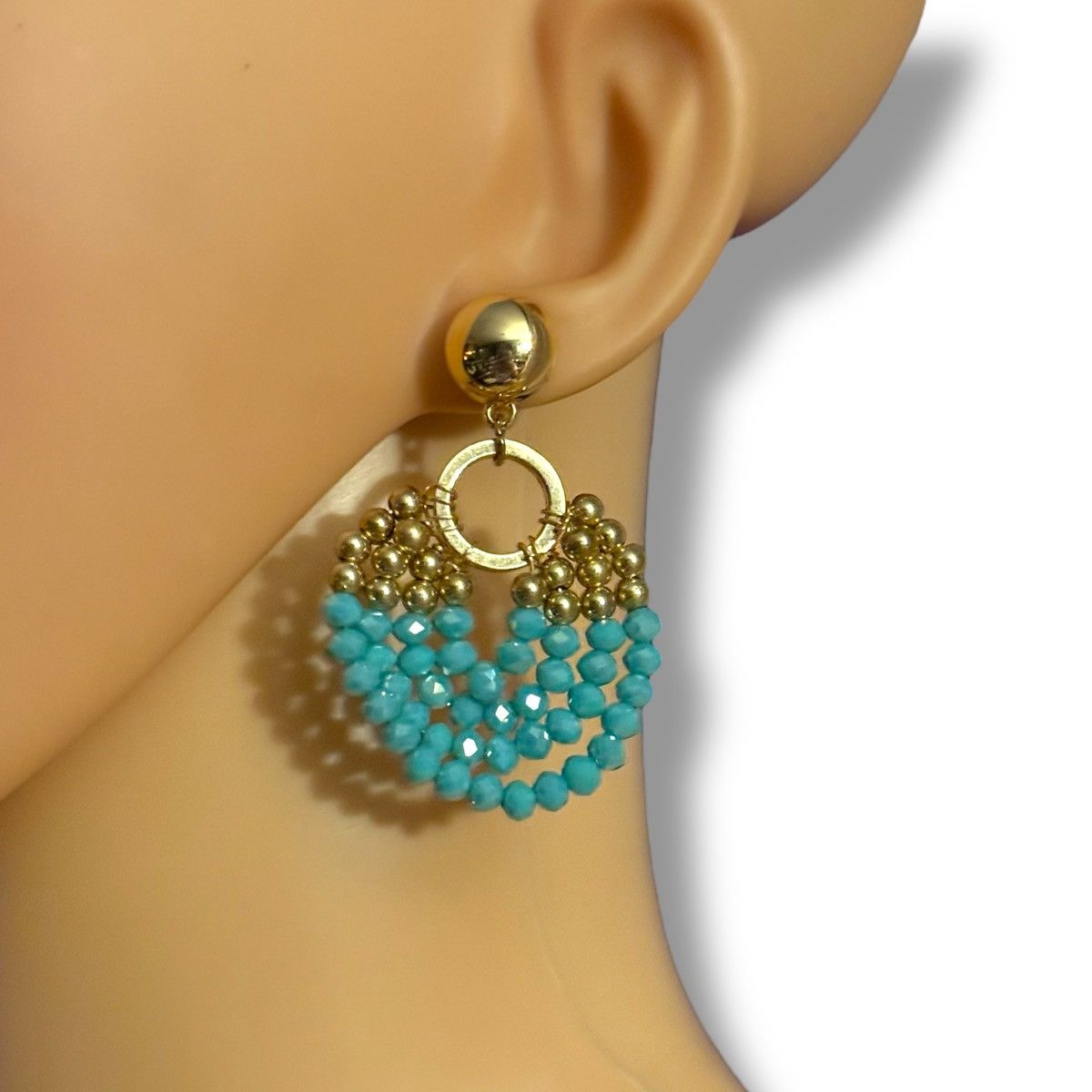 Other Gold and turquoise beaded post earrings Size ONE SIZE - 3 Thumbnail