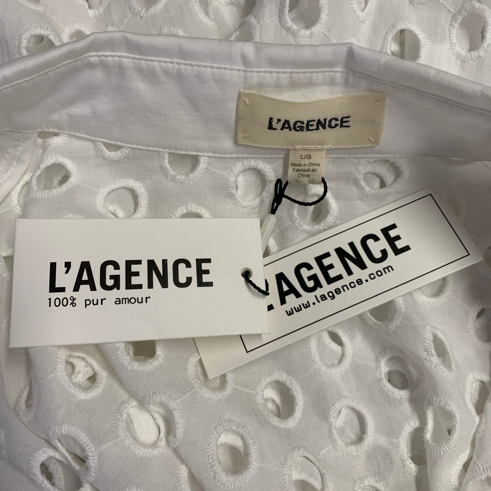 L'AGENCE L'AGENCE Size L White Cotton Eyelet Button Up Shirt Size L / US 10 / IT 46 - 5 Thumbnail