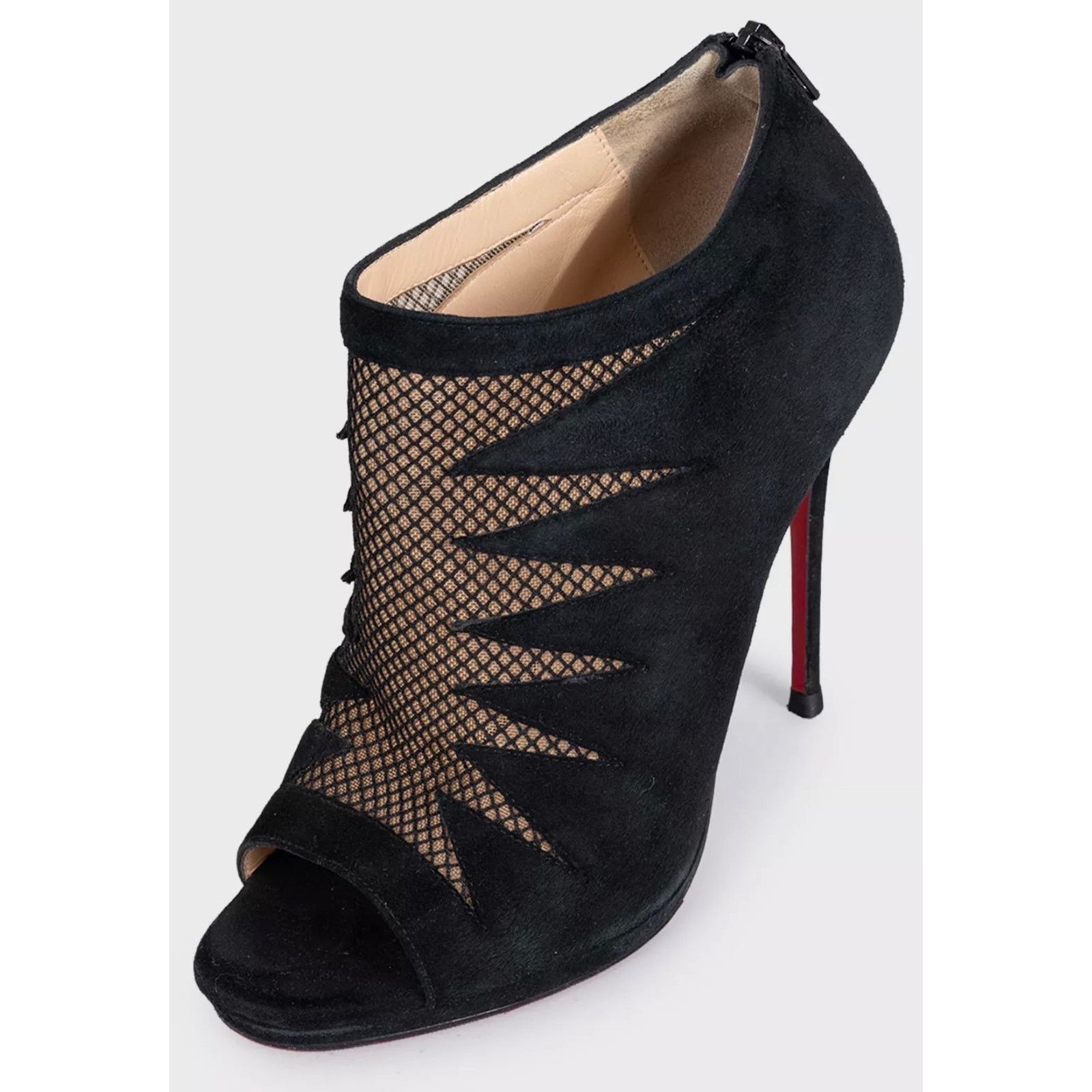 Christian Louboutin Christian Louboutin Black Suede Open-Toe Booties Sz.37 Size US 6 / IT 36 - 3 Thumbnail