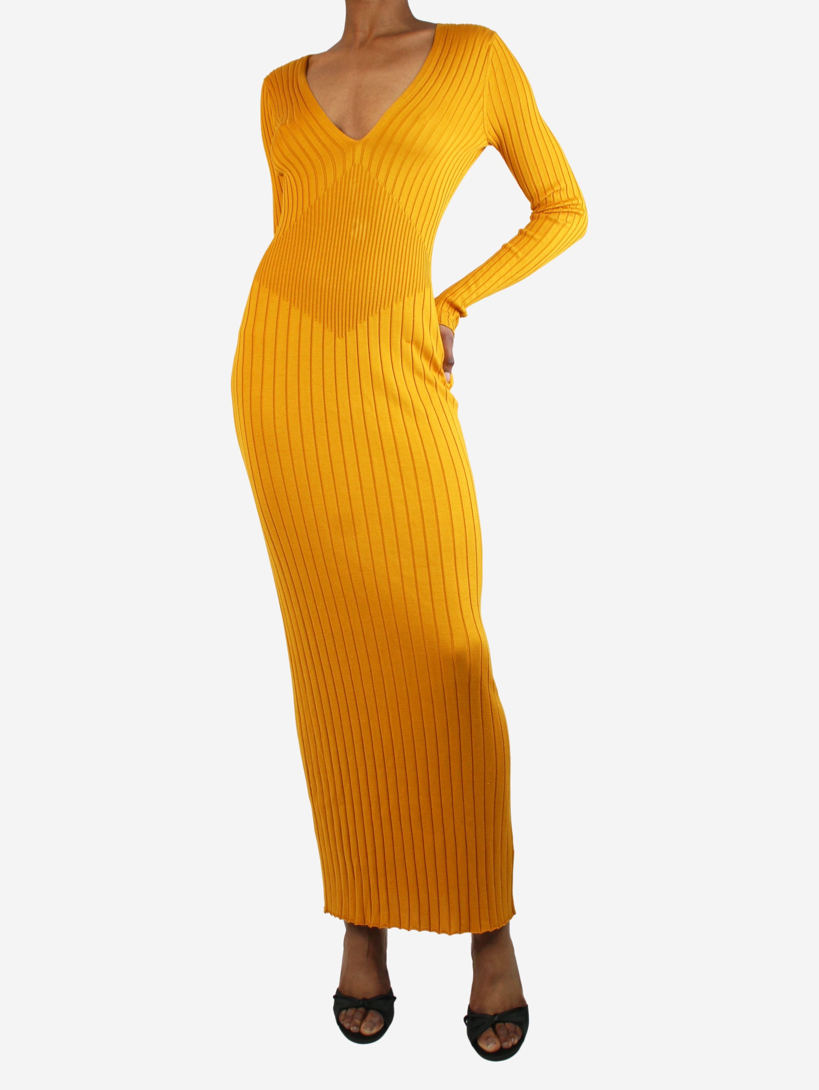 image of Khaite Orange Nicolai Ribbed-Knit Silk Maxi Dress - Size M, Women's
