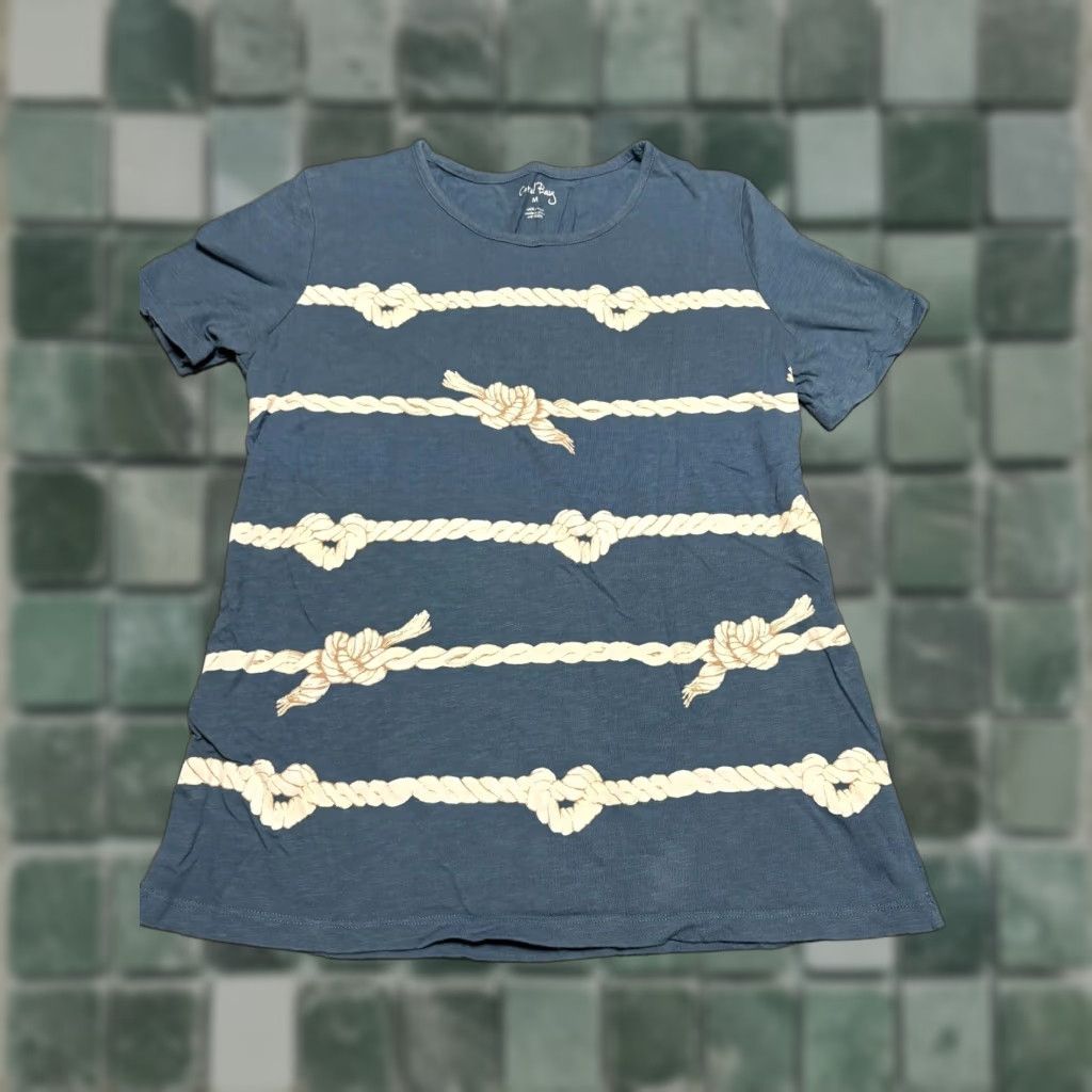 Vintage Coral Bay T-Shirt Women's M Blue Nautical Ship Rope Pattern Short Sleeve Size M / US 6-8 / IT 42-44 - 1 Thumbnail