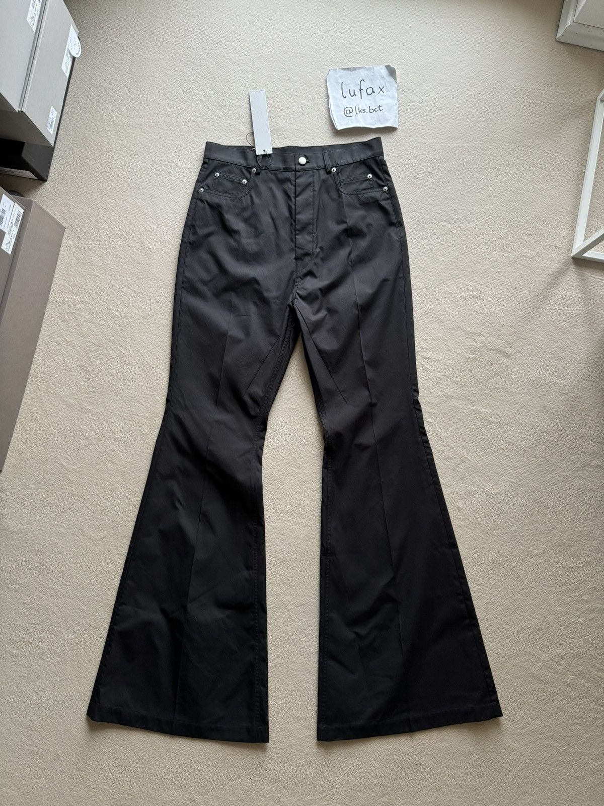 image of Rick Owens New | Ss23 Edfu Taffeta Flared Bolan Bootcut Denim Pants Tf in Black, Men's (Size 31)